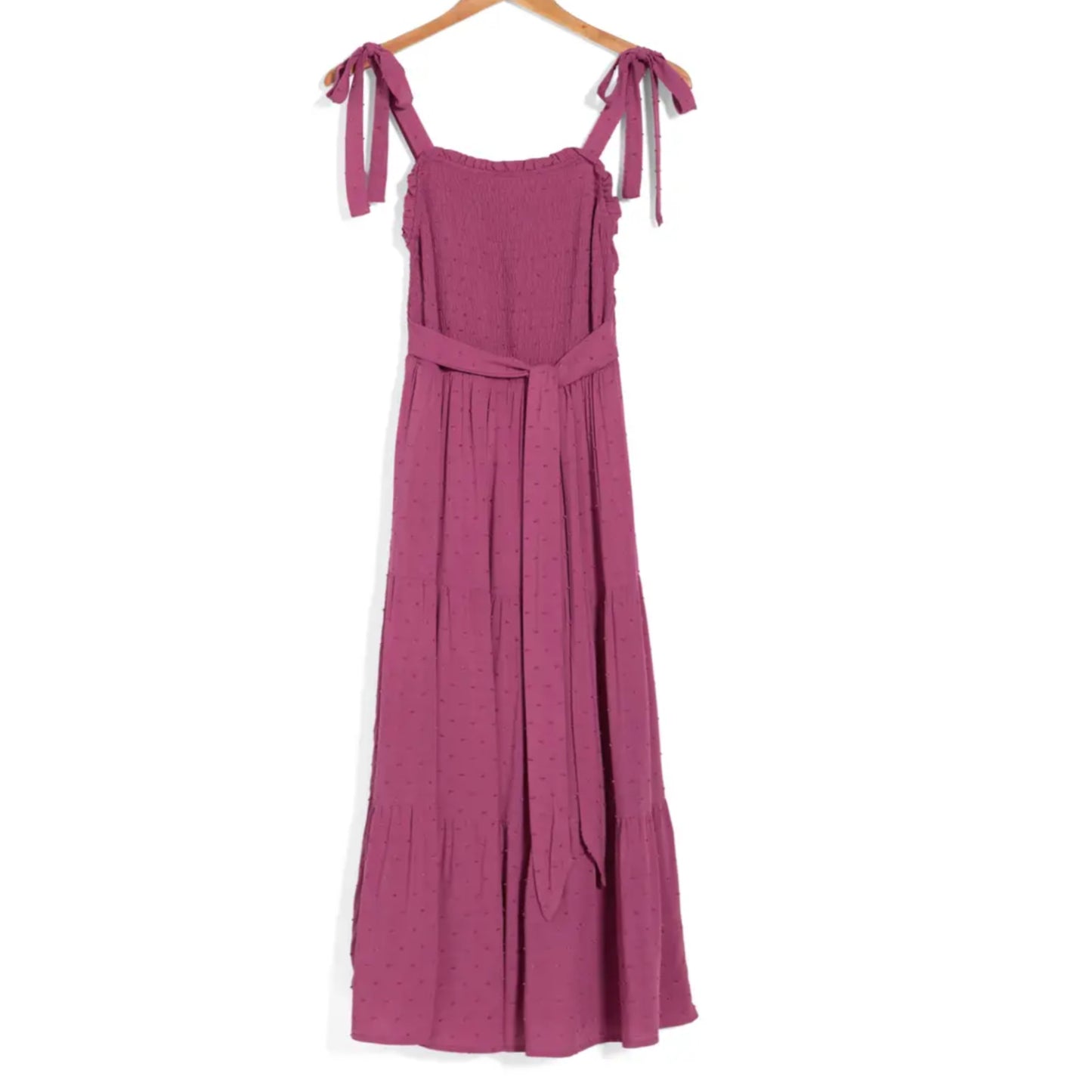 Lucky Brand Women's Swiss Dot Smocked Top Tired Midi Dress