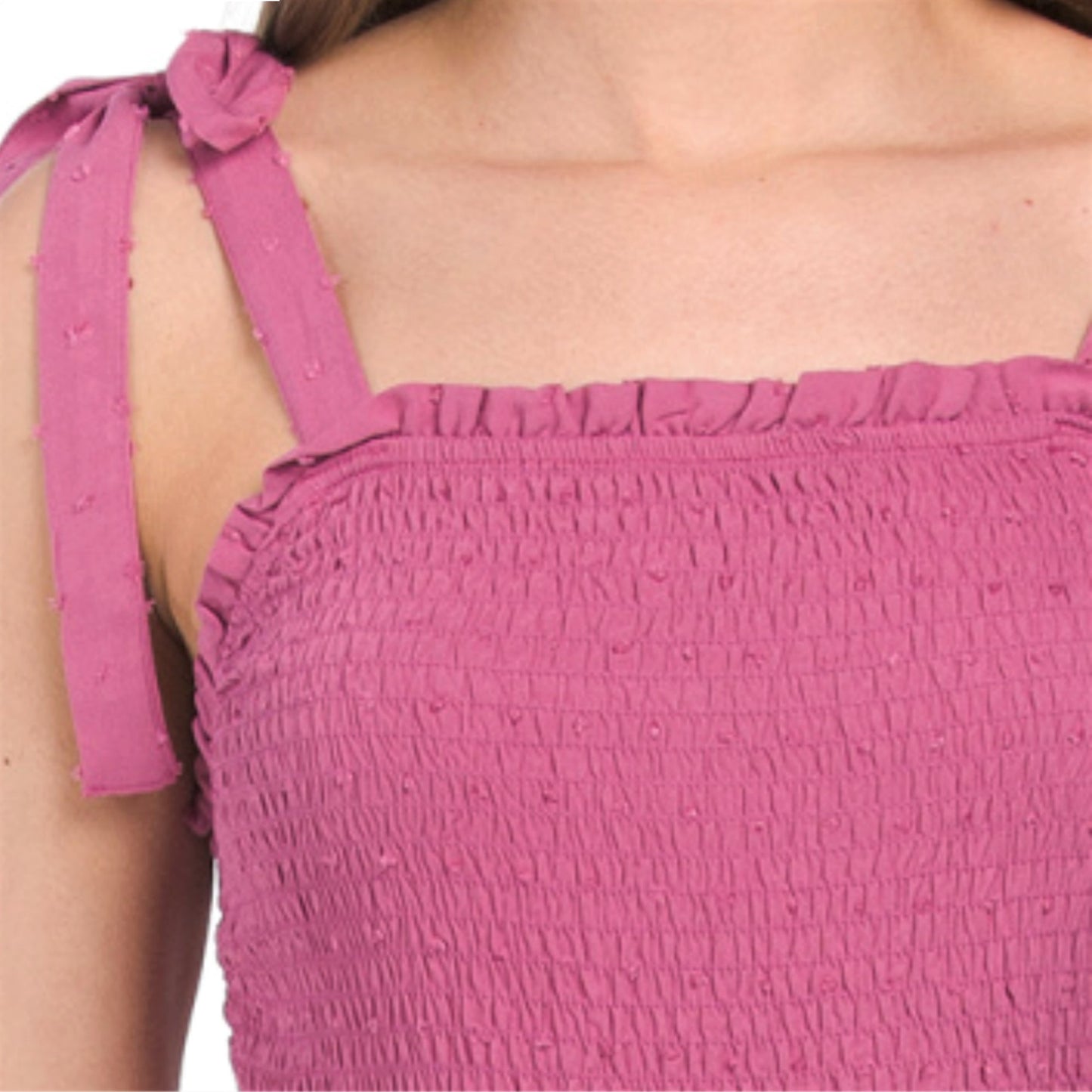 Lucky Brand Women's Swiss Dot Smocked Top Tired Midi Dress