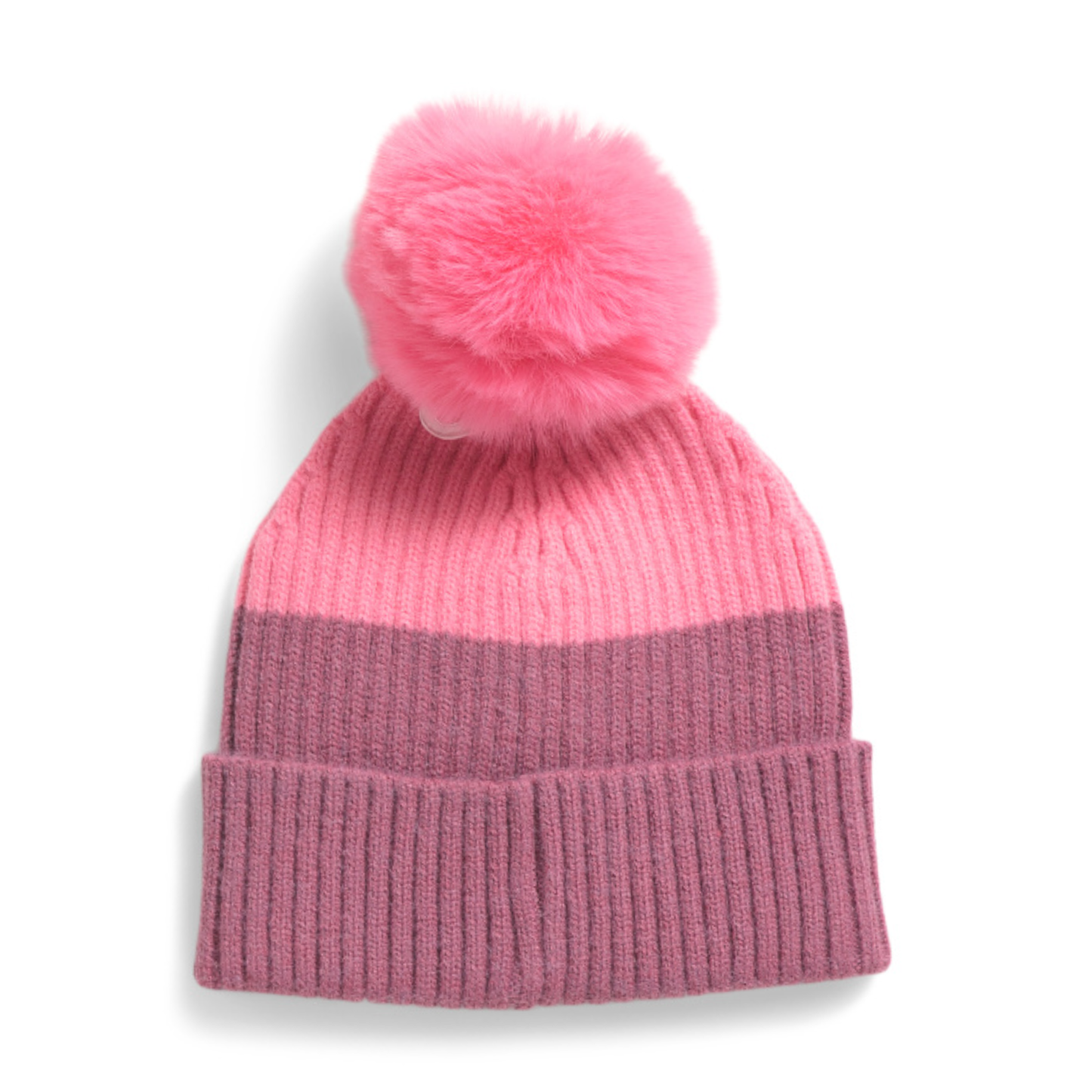 Lucky Brand Women's Color Block Ribbed Knit Knit Beanie Pom Cuffed Winter Hat