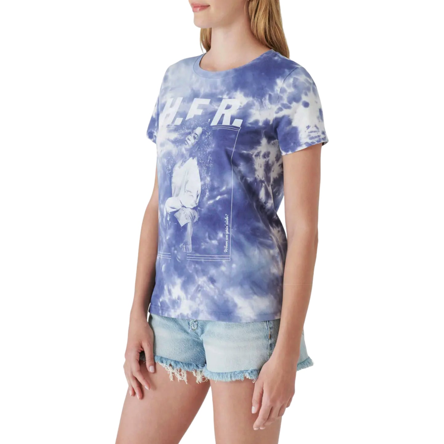 Lucky Brand Women's H.E.R. Blue Classic Crewneck Graphic Print T-Shirt