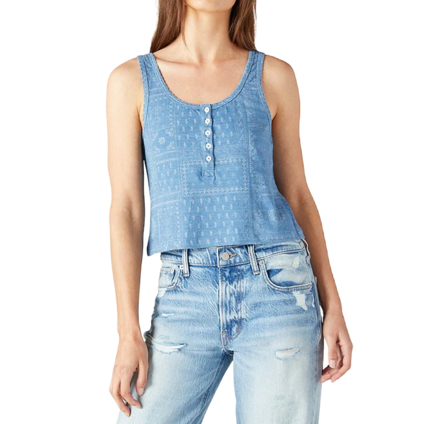 Lucky Brand Women's Patchwork Print Cotton Boy Tank
