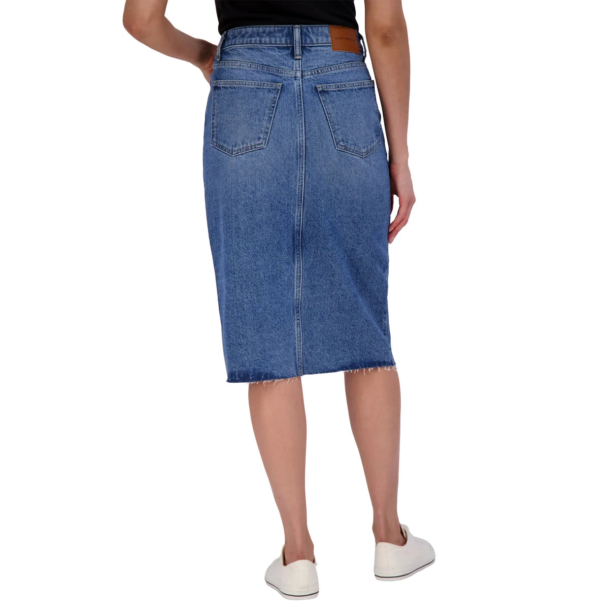 Lucky Brand Women's Asymmetrical Front Slit Denim Midi Skirt