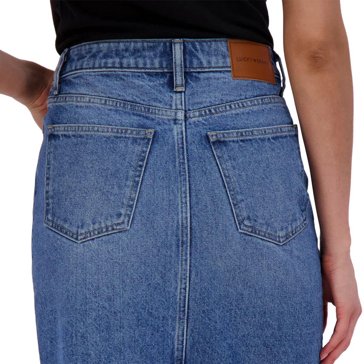 Lucky Brand Women's Asymmetrical Front Slit Denim Midi Skirt