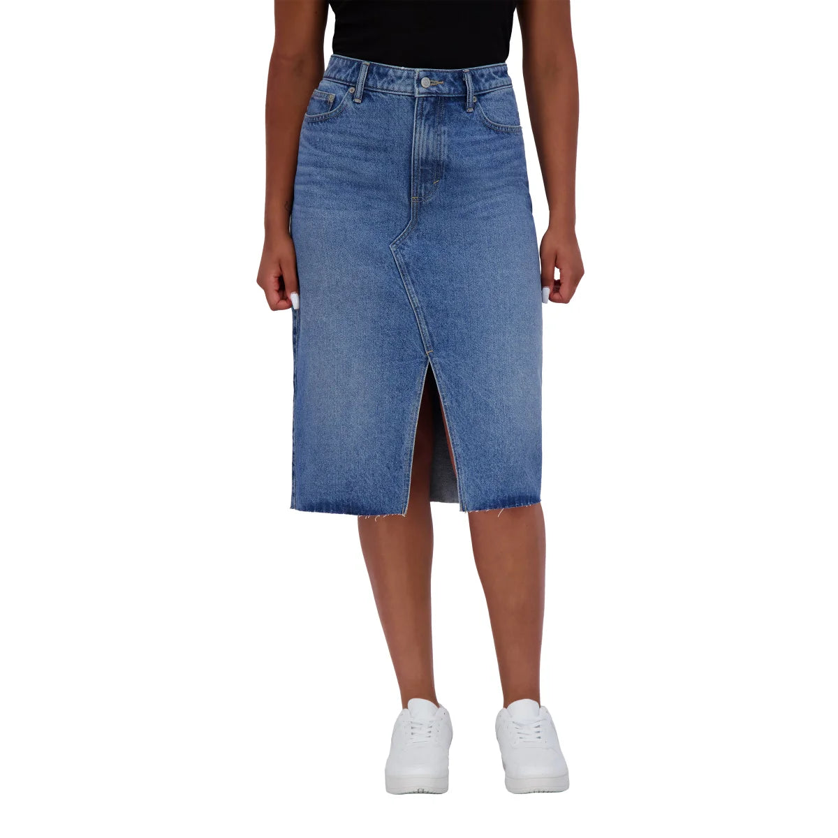 Lucky Brand Women's Asymmetrical Front Slit Denim Midi Skirt