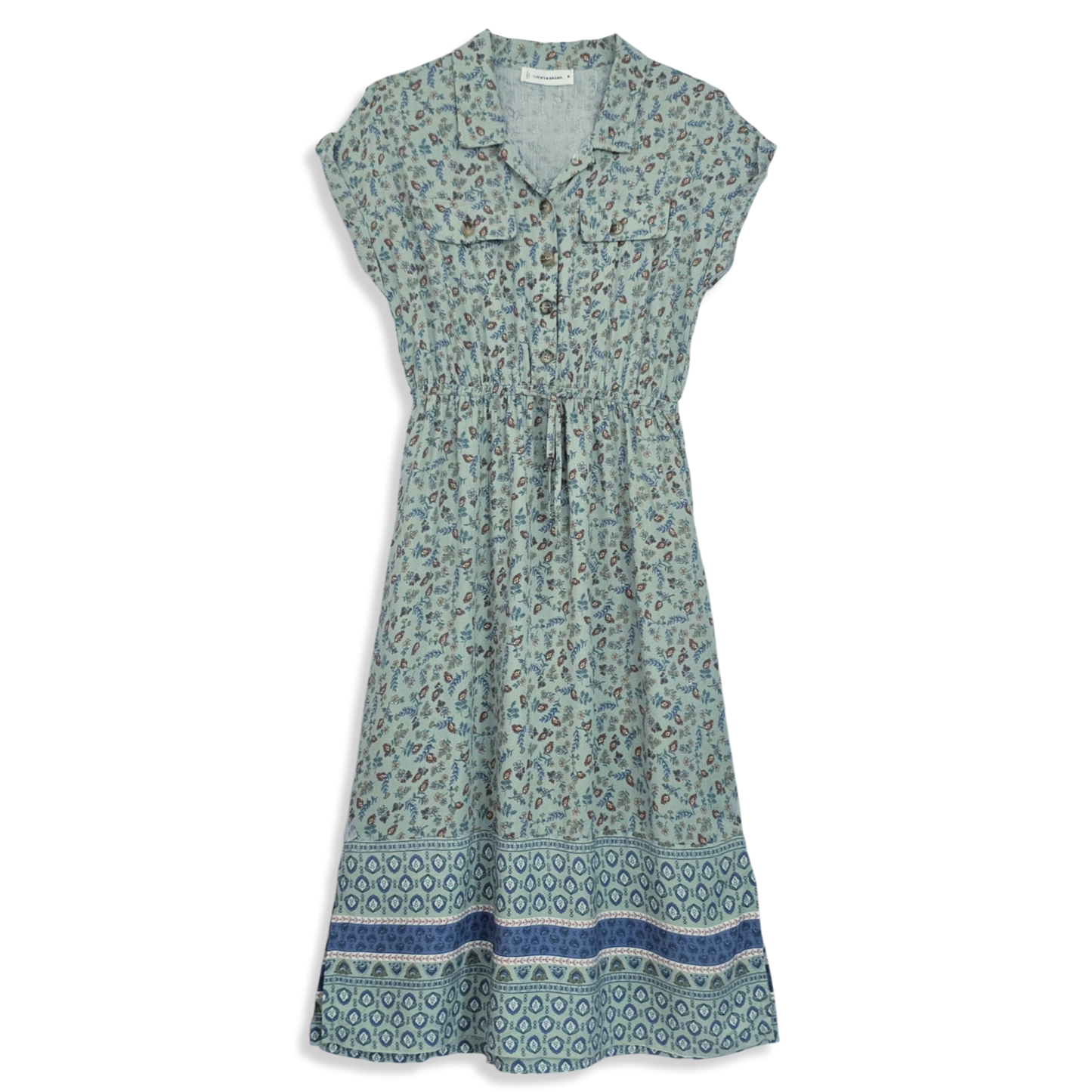 Lucky Brand Women's Border Floral Print Button Front Shirt Midi Dress