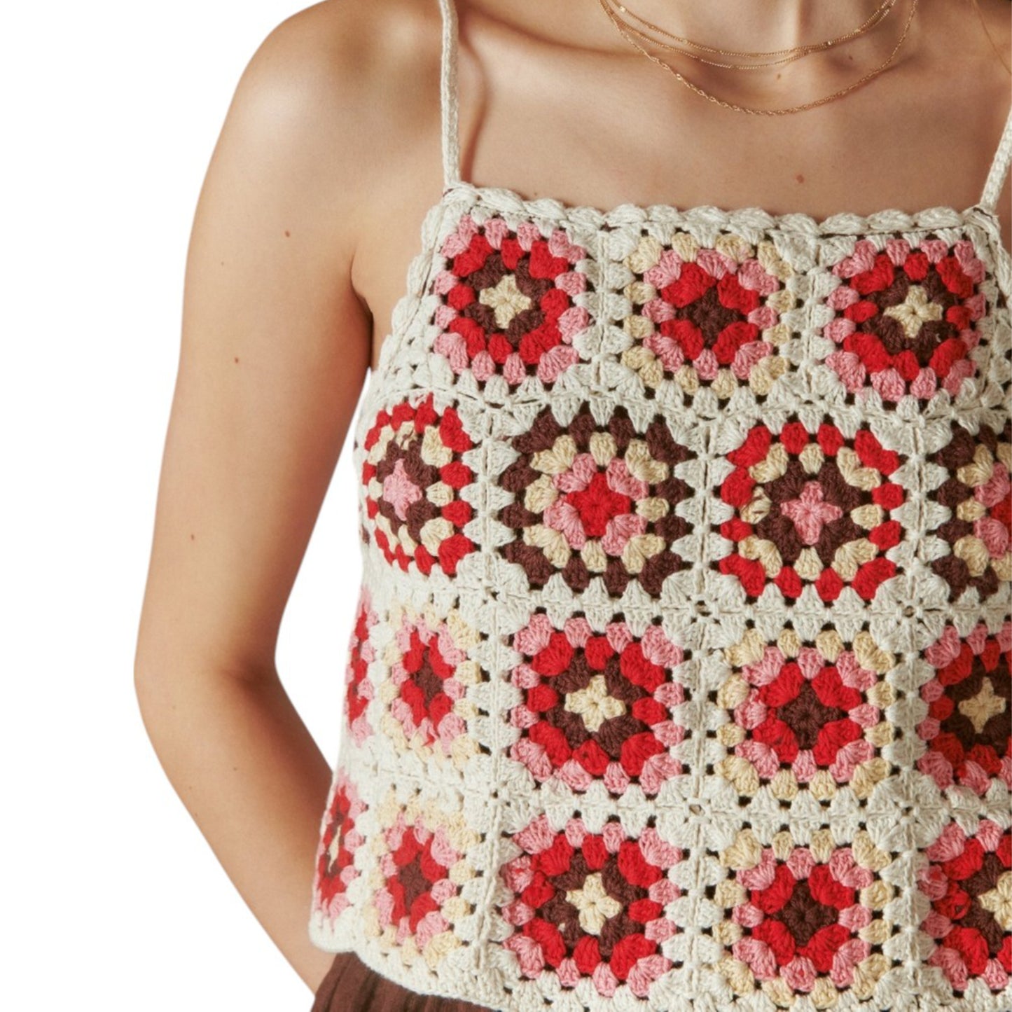 Lucky Brand Women's Crochet Spaghetti Straps Elastic Waist Romper