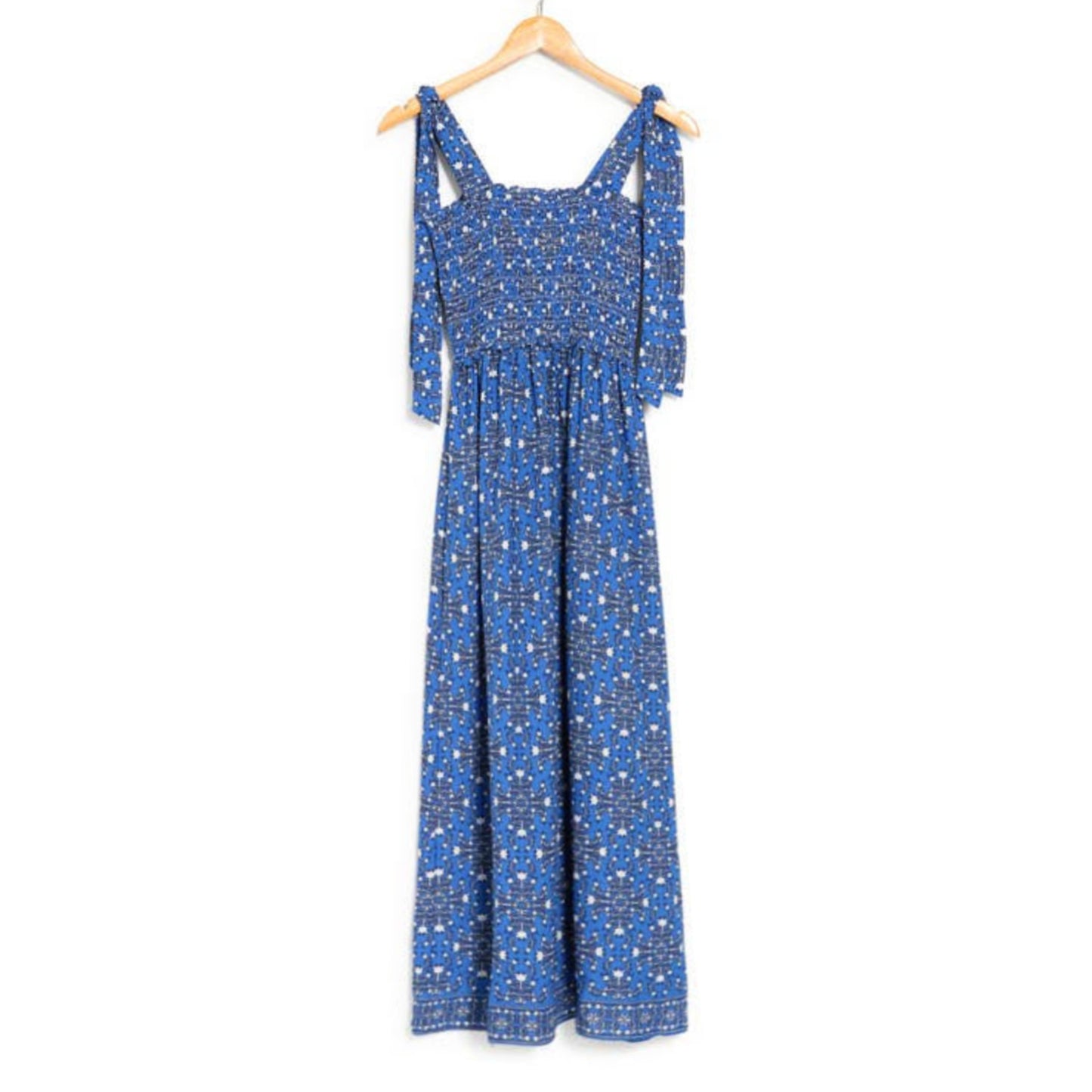 Max Studio Women's Tie Strap Smocked Bodice Floral Print Maxi Dress