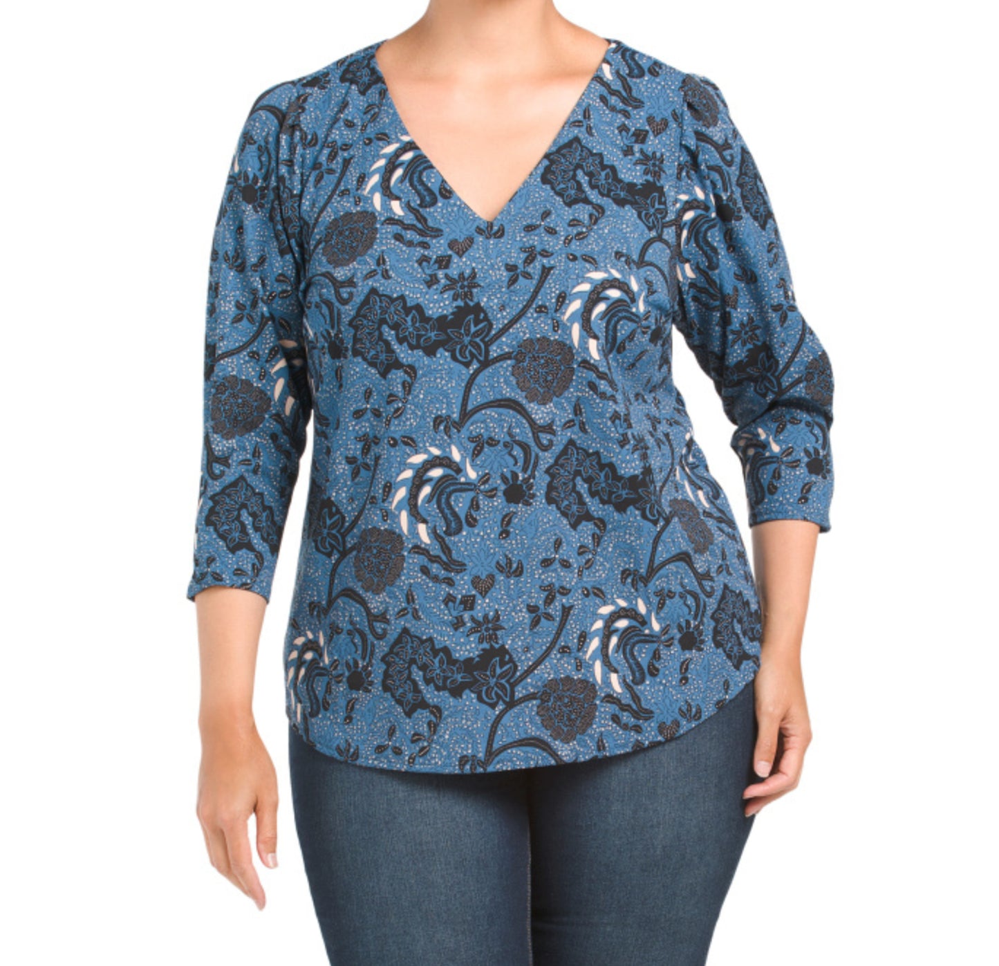 MELLODAY Women's Plus V-Neck Back Zip Closure Floral Tunic Top