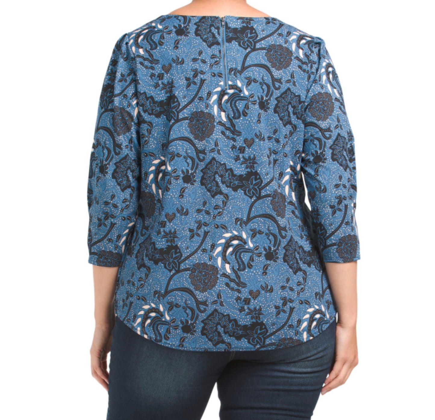MELLODAY Women's Plus V-Neck Back Zip Closure Floral Tunic Top
