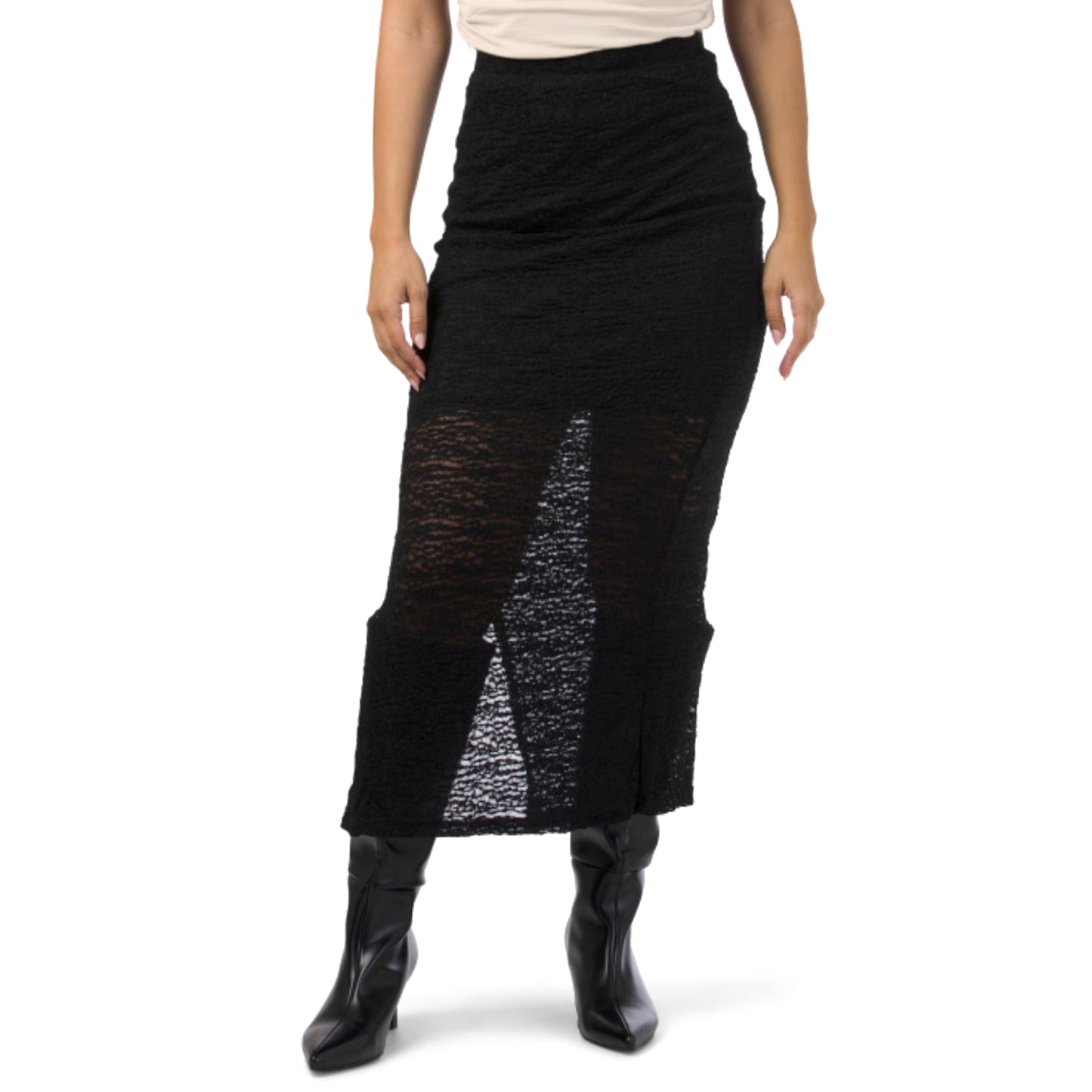 MELLODAY Women's Lace Sheer Overlay Stretch Maxi Skirt