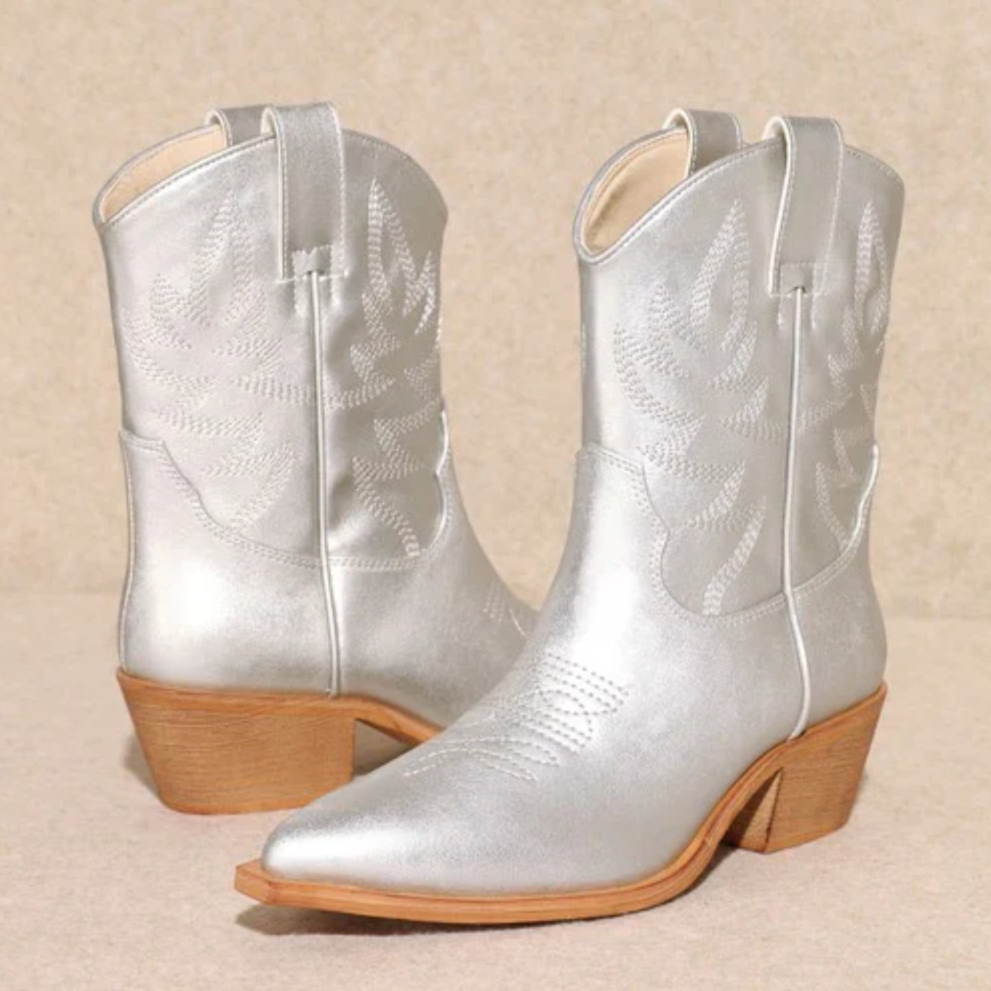 MIRACLE MILES Women's Claire Embroidered Mid Calf Metallic Western Booties