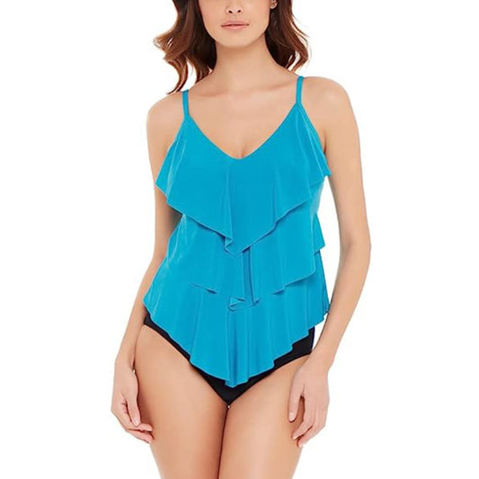 Magicsuit Women's Solid Rita Tired Ruffle Swim Tankini Top