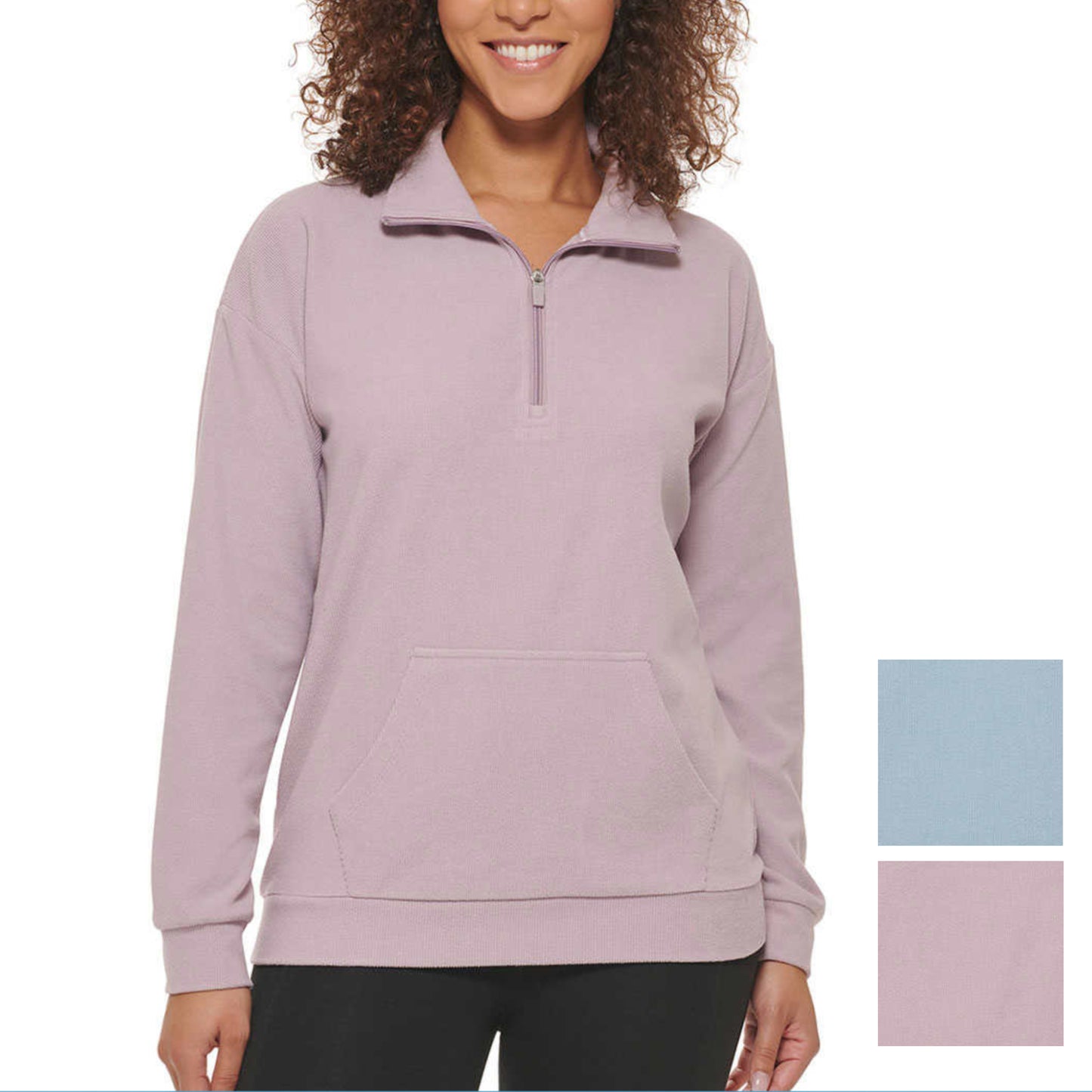 Marc NY By Andrew Marc Women's Kangaroo Pocket Ribbed Quarter Zip Sweatshirt Pullover Top