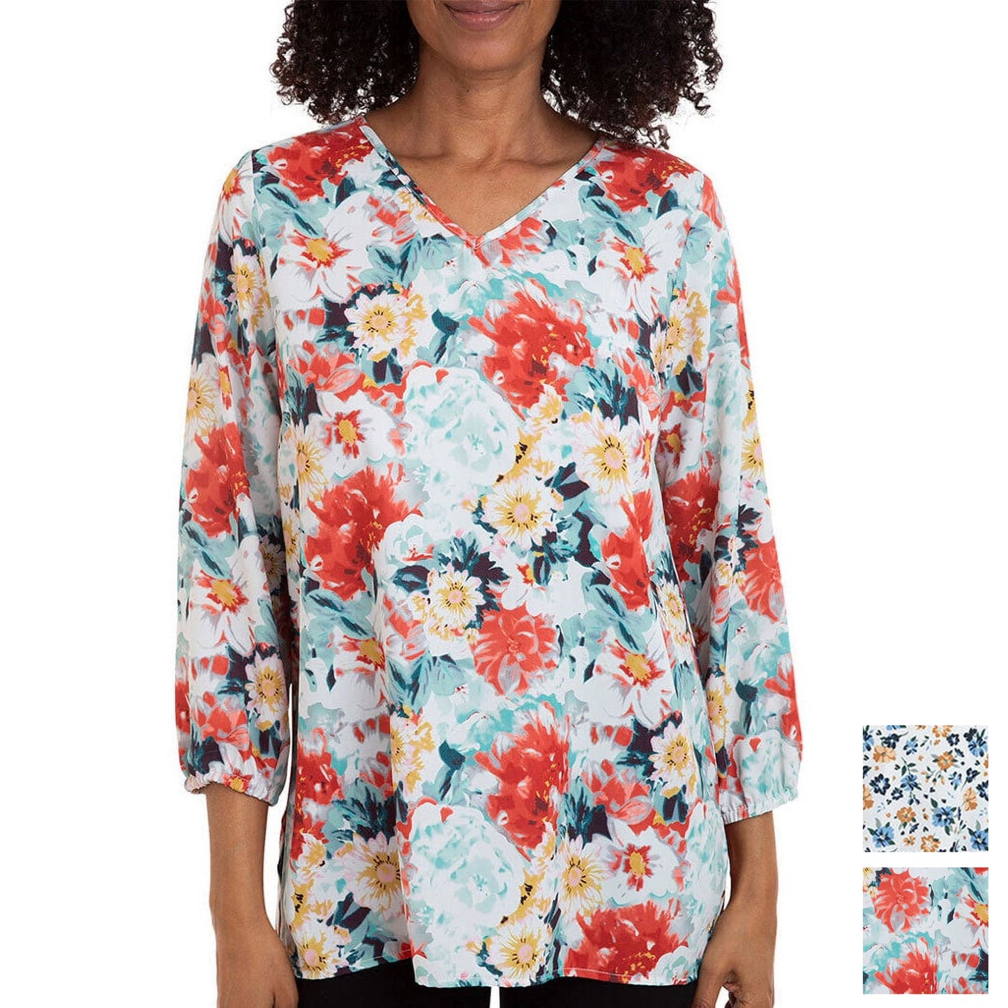 Mario Serrani Women's Floral Print V-Neck Tunic Blouse