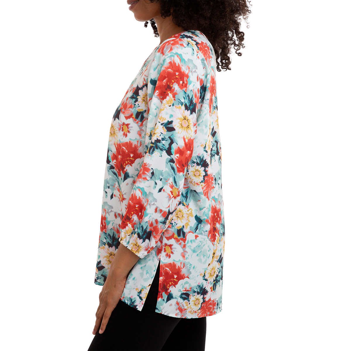 Mario Serrani Women's Floral Print V-Neck Tunic Blouse