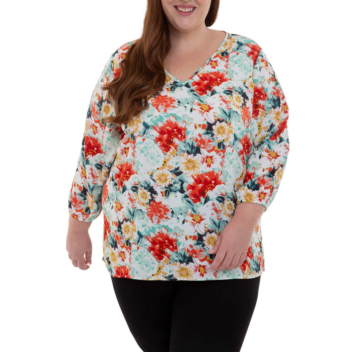 Mario Serrani Women's Floral Print V-Neck Tunic Blouse