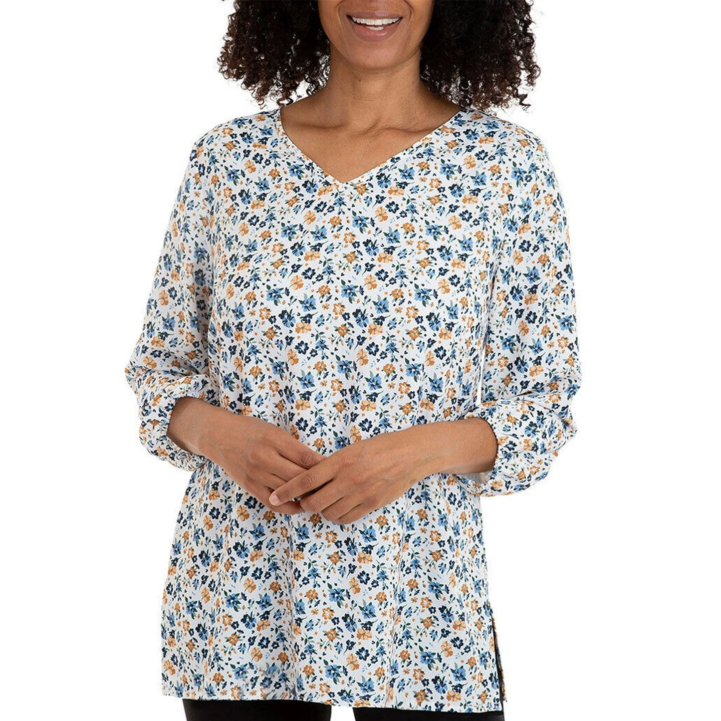Mario Serrani Women's Floral Print V-Neck Tunic Blouse