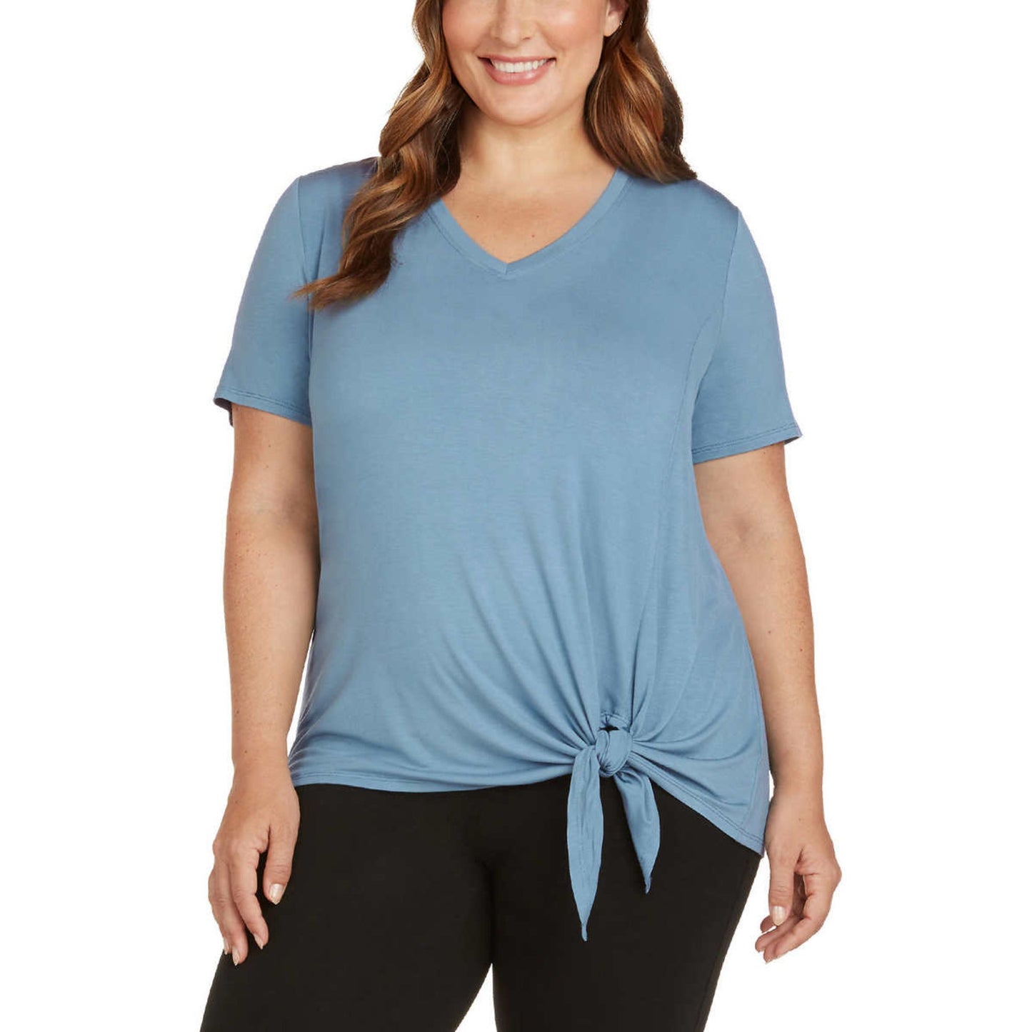 Matty M Women's Stripe Print Tee V-Neck Side Tie T-shirt Top