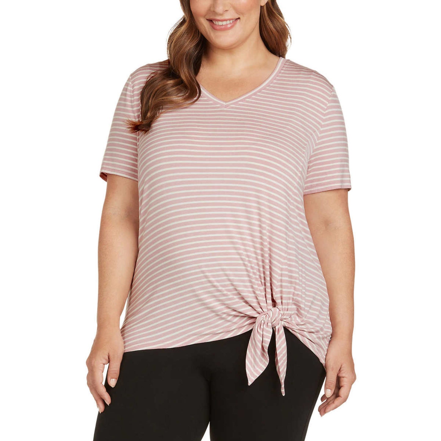 Matty M Women's Stripe Print Tee V-Neck Side Tie T-shirt Top