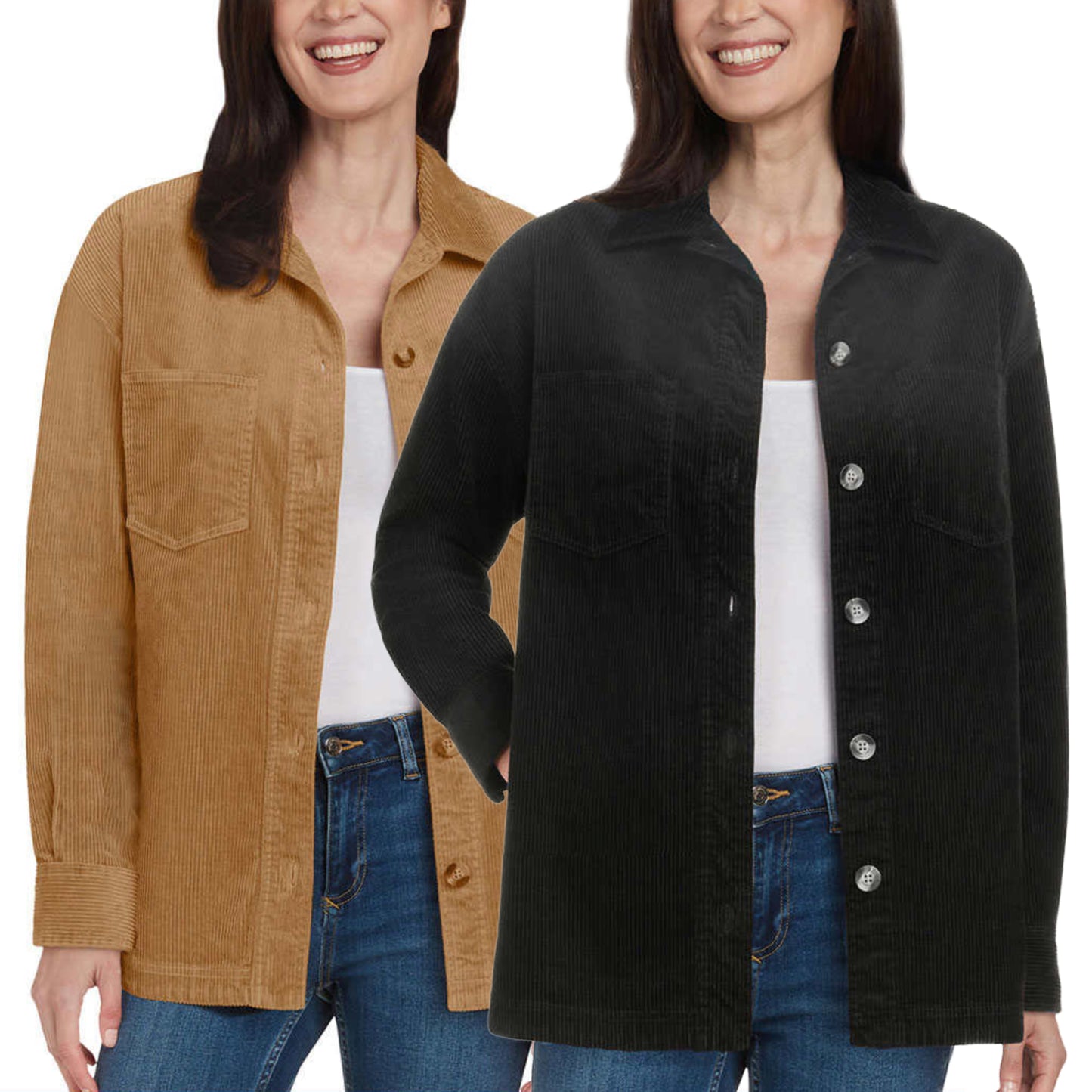 Matty M Women's Corduroy Cotton Blend Relaxed Fit Button Up Shirt Jacket