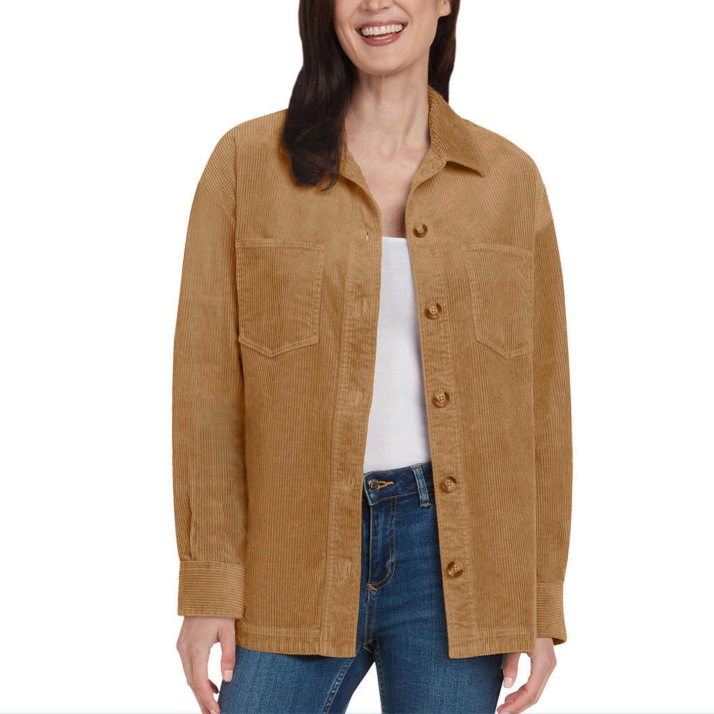 Matty M Women's Corduroy Cotton Blend Relaxed Fit Button Up Shirt Jacket