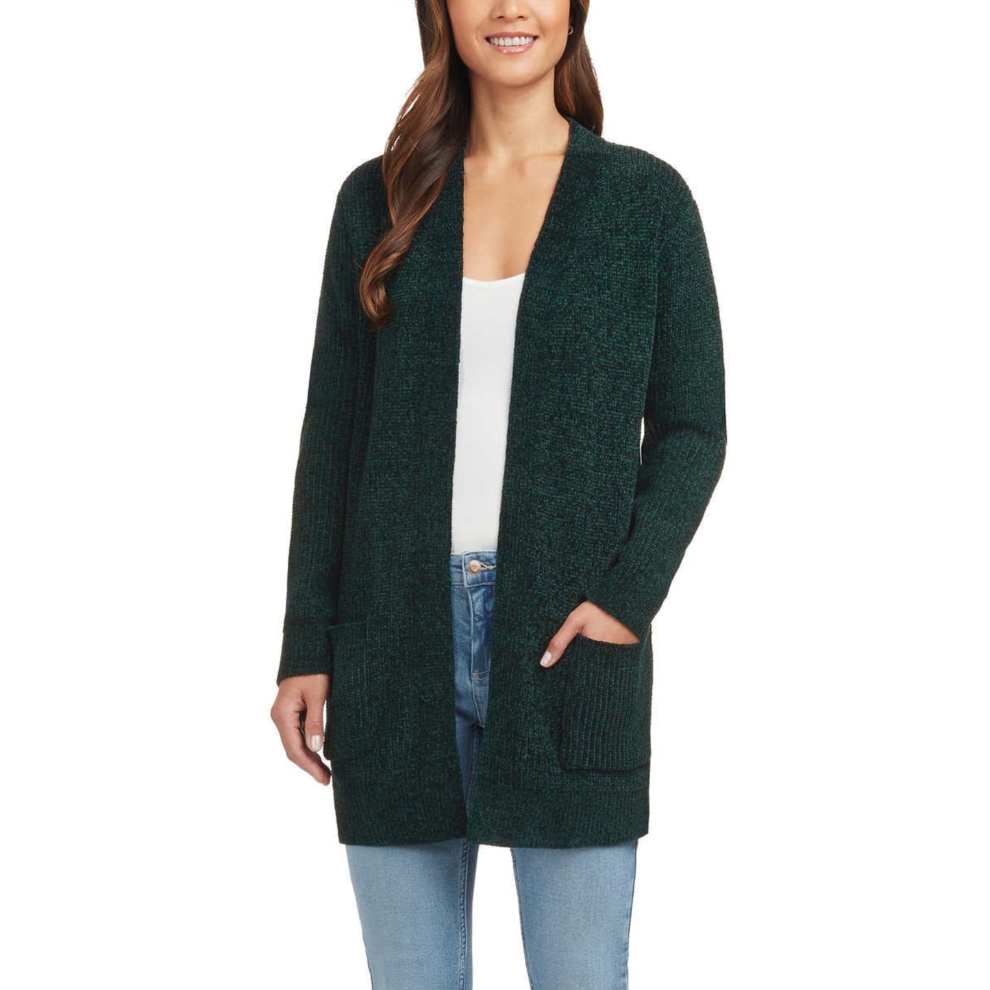 Matty M Women's Open Front Mid Length Soft Knit Chenille Cardigan