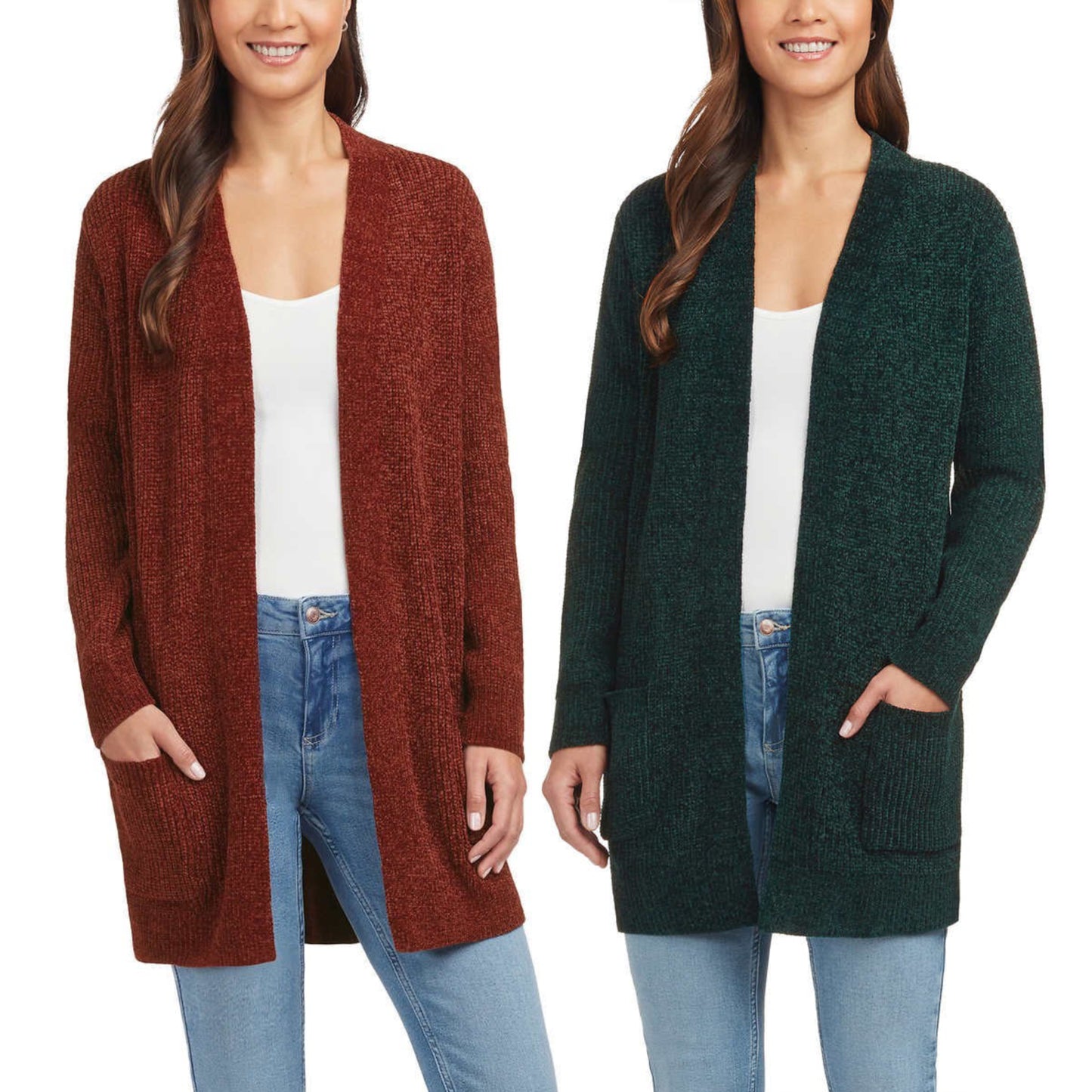 Matty M Women's Open Front Mid Length Soft Knit Chenille Cardigan