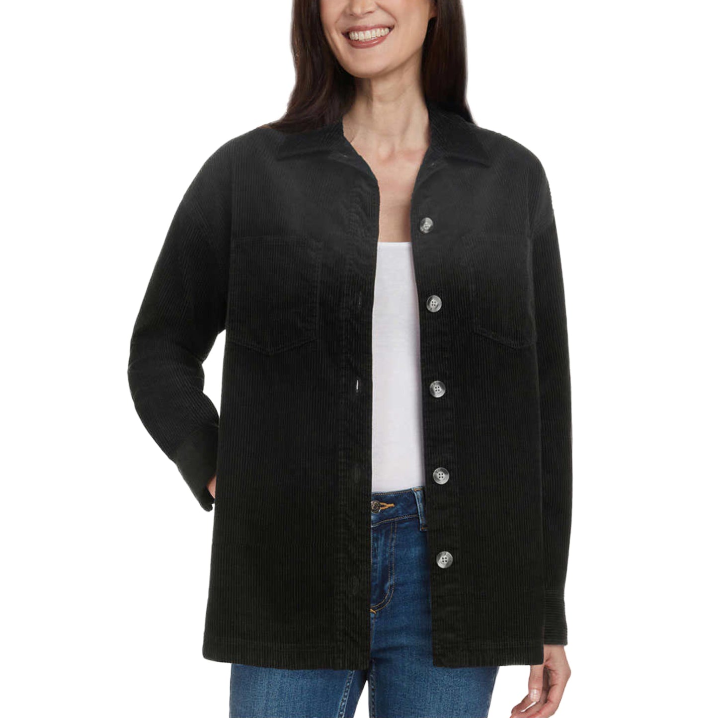 Matty M Women's Corduroy Cotton Blend Relaxed Fit Button Up Shirt Jacket