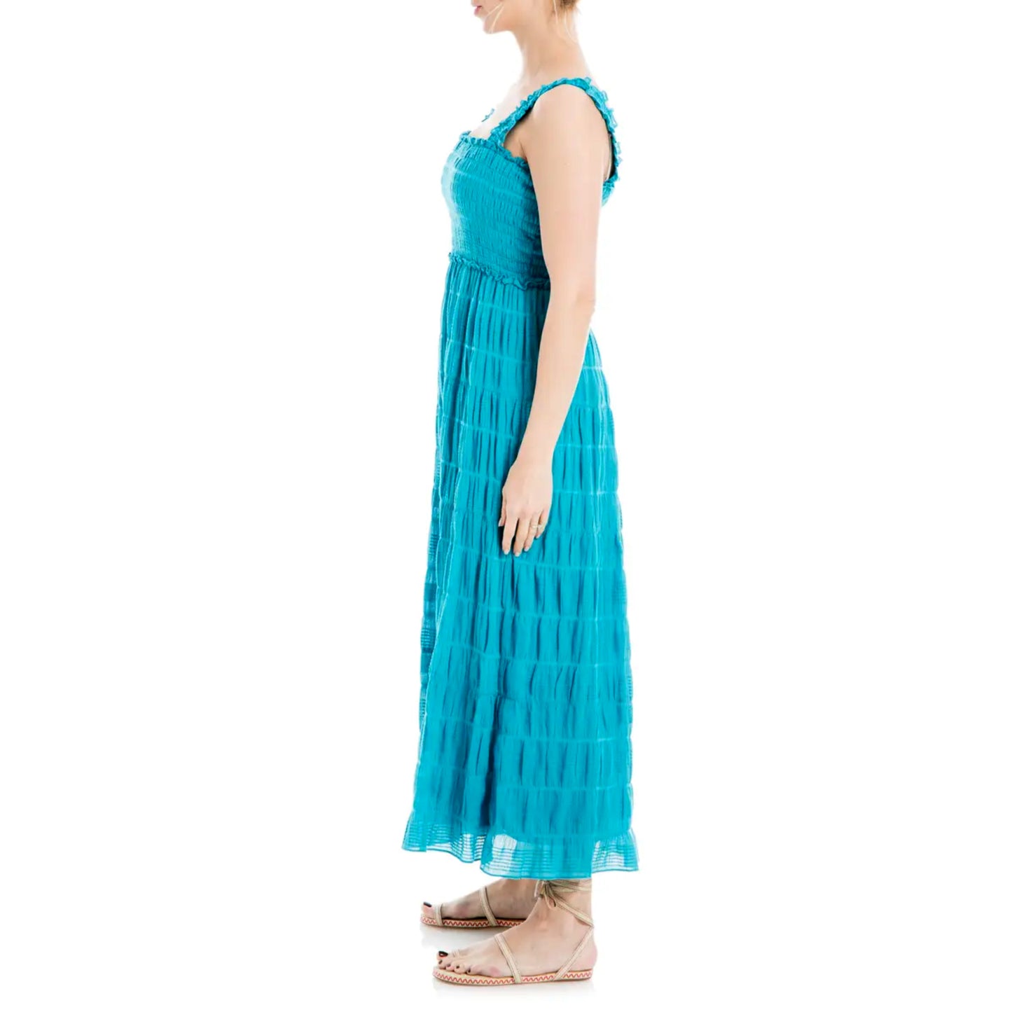 Max Studio Women's Square Neck Smocked Textured Cotton Maxi Dress