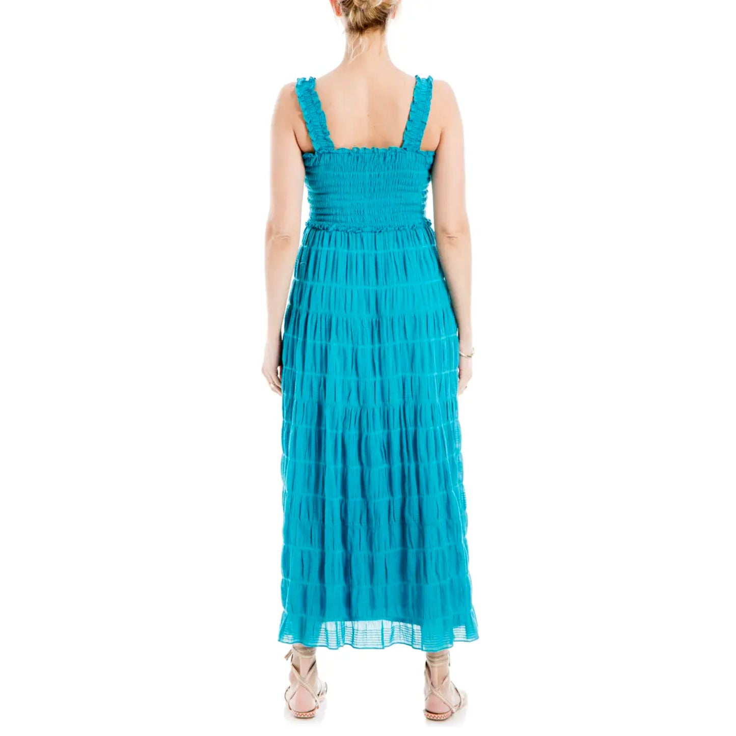 Max Studio Women's Square Neck Smocked Textured Cotton Maxi Dress