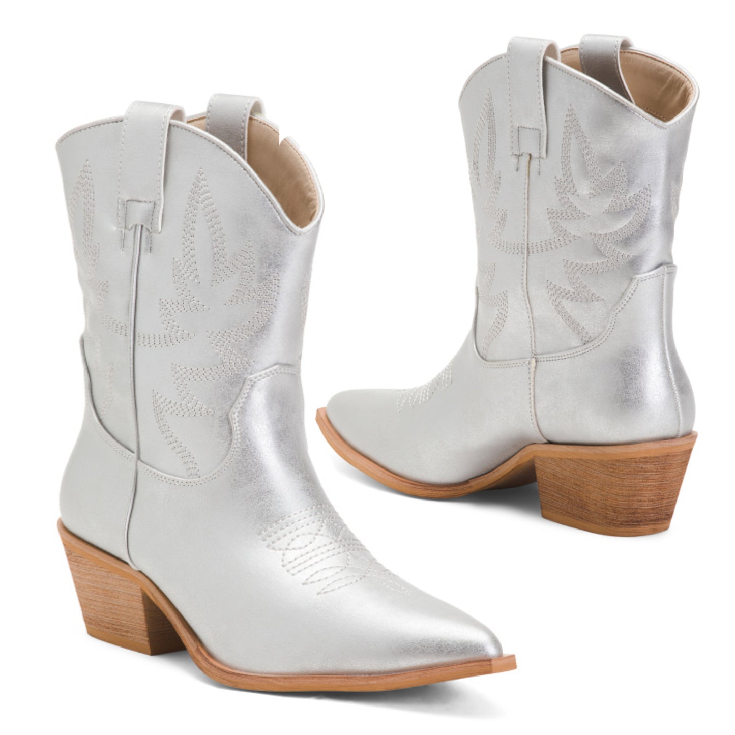 Mi.iM Women's Claire Embroidered Mid Calf Metallic Western Cowboy Boots