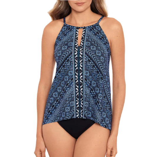 Miraclesuit Women's Paillette Peephole Handkerchief Hem Swim Tankini Top
