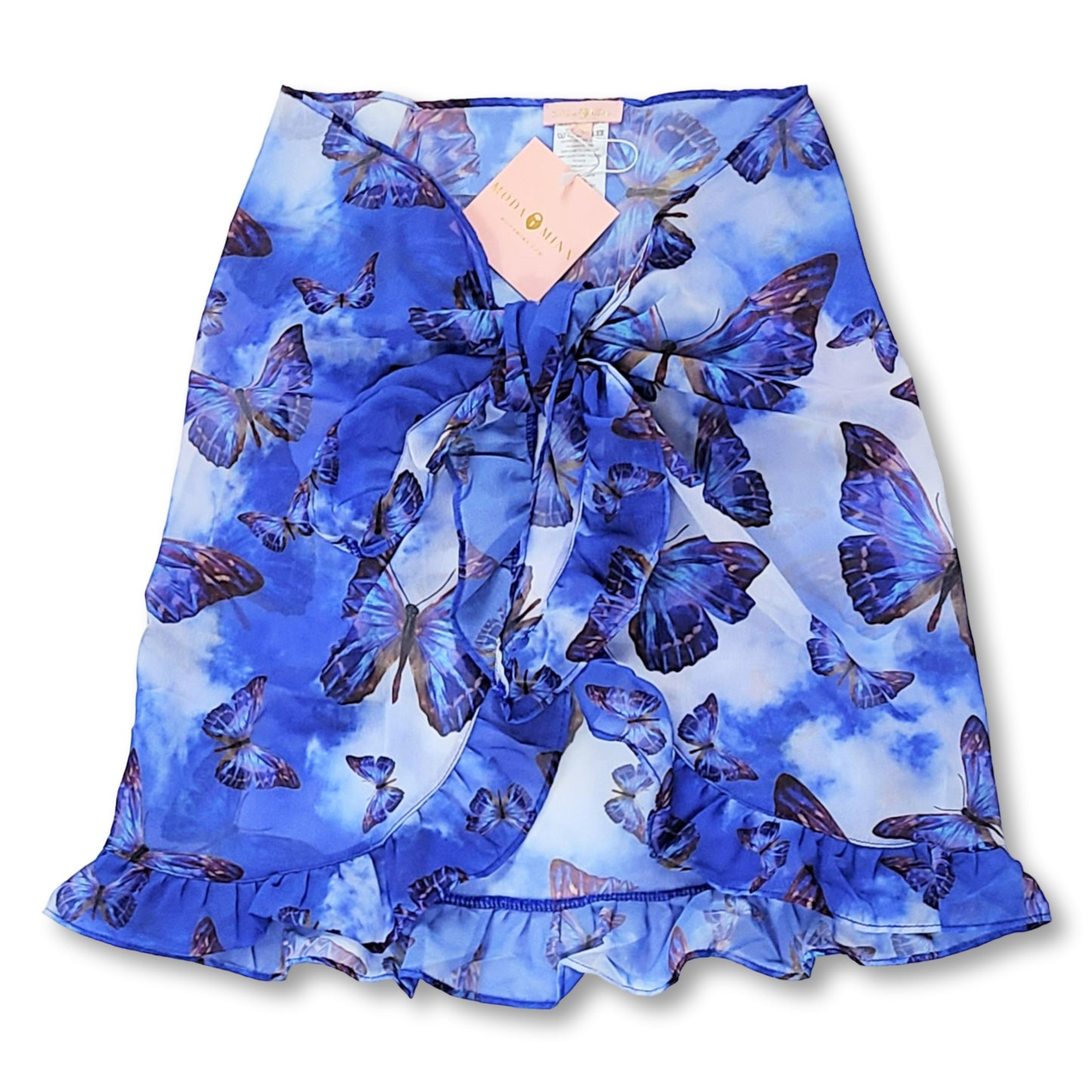 Moda Minx by ASOS Butterfly Print Ruffle Trim Chiffon Sarong Pareo Cover Up