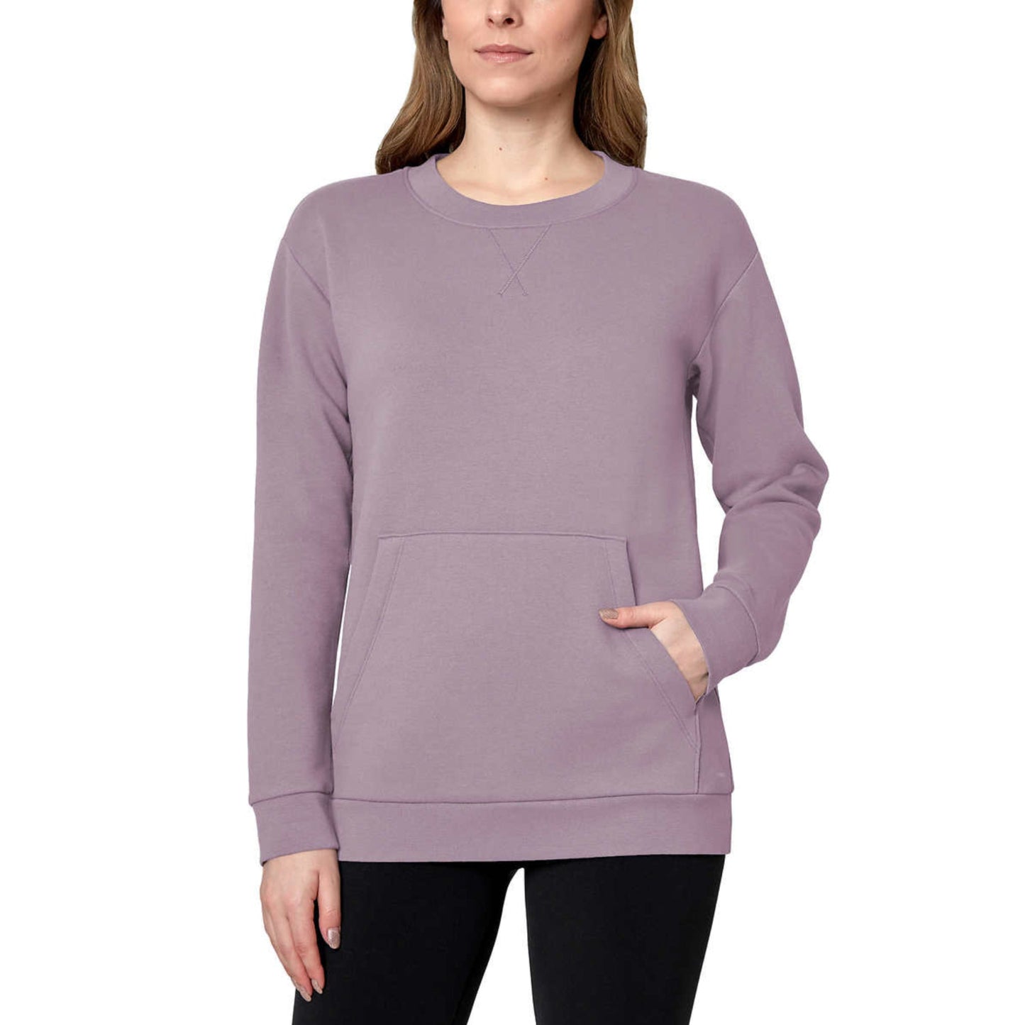 Mondetta Women's Soft Brushed Fleece Kangaroo Pocket Crewneck Top Casual Active Sweatshirt