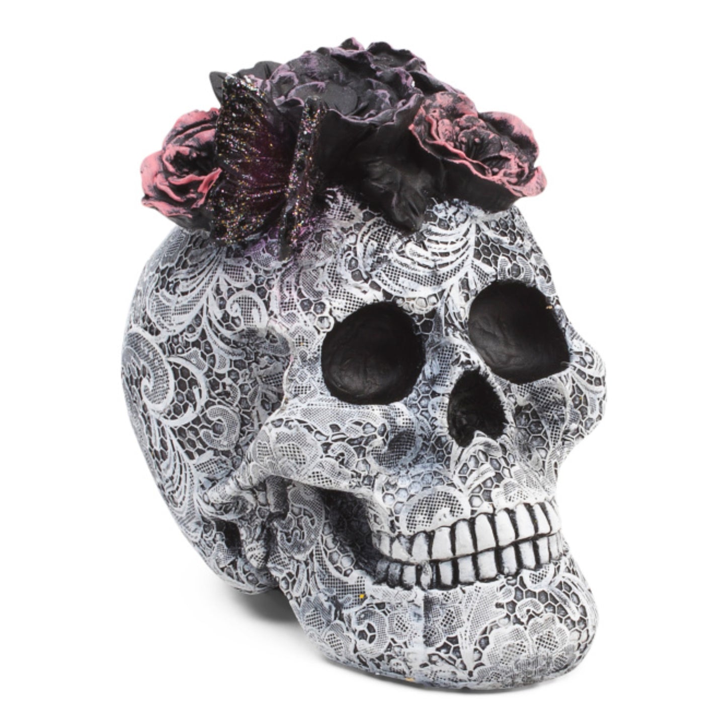 Moonlight Manot Fall Halloween Decor 8" Resin Butterfly Flower Skull