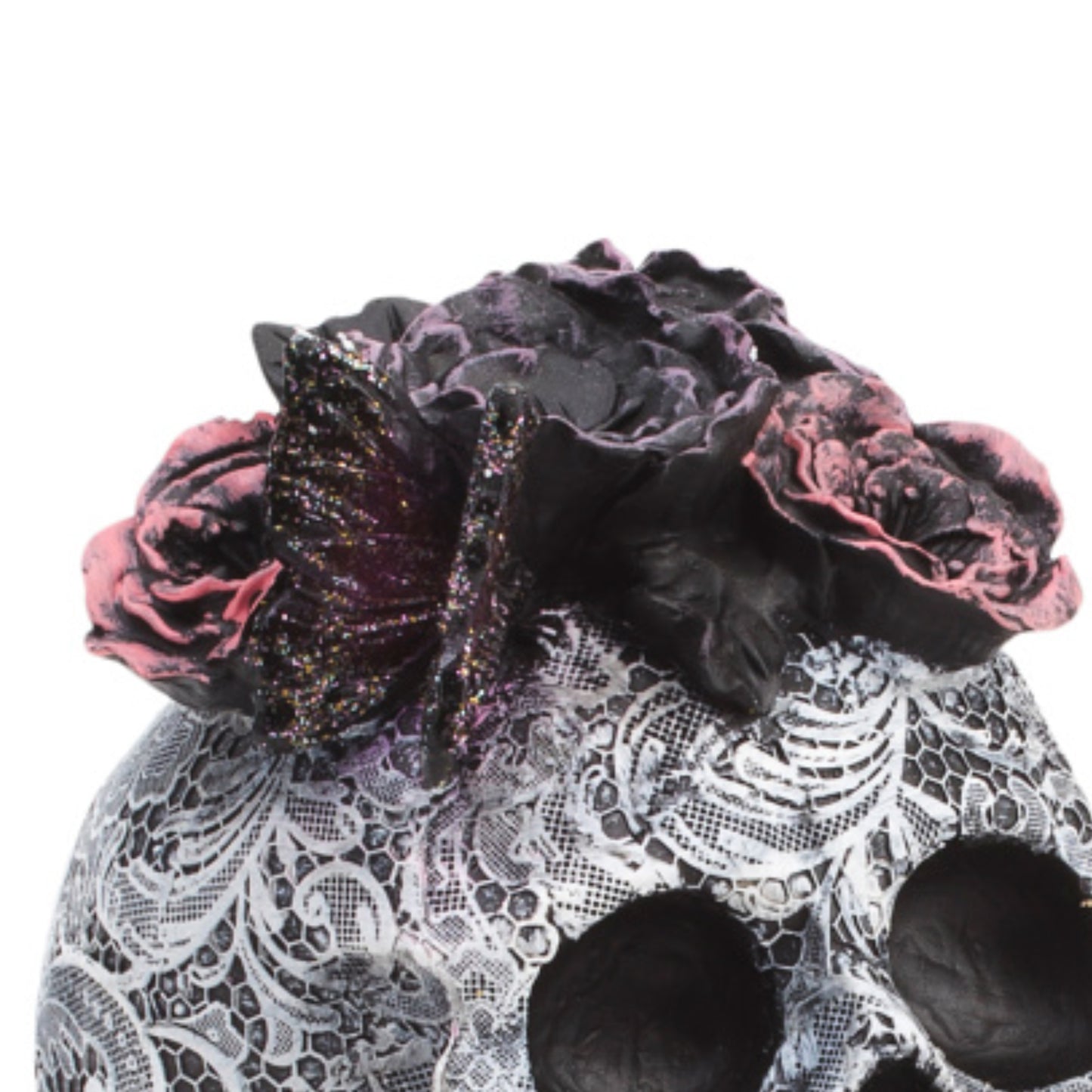 Moonlight Manot Fall Halloween Decor 8" Resin Butterfly Flower Skull