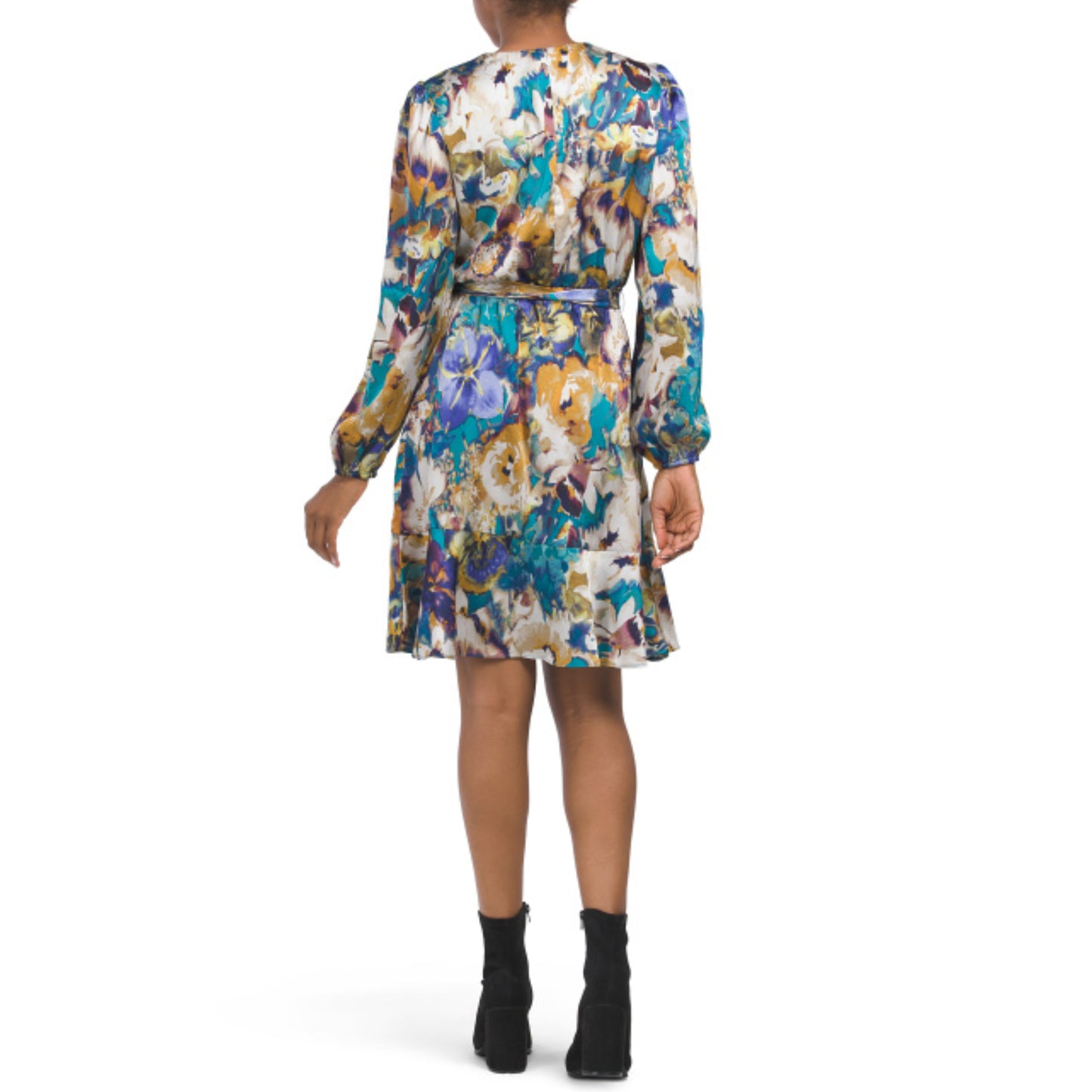 NICOLE MILLER NY Women's Long Sleeve Floral Satin Wrap Style Mini Dress