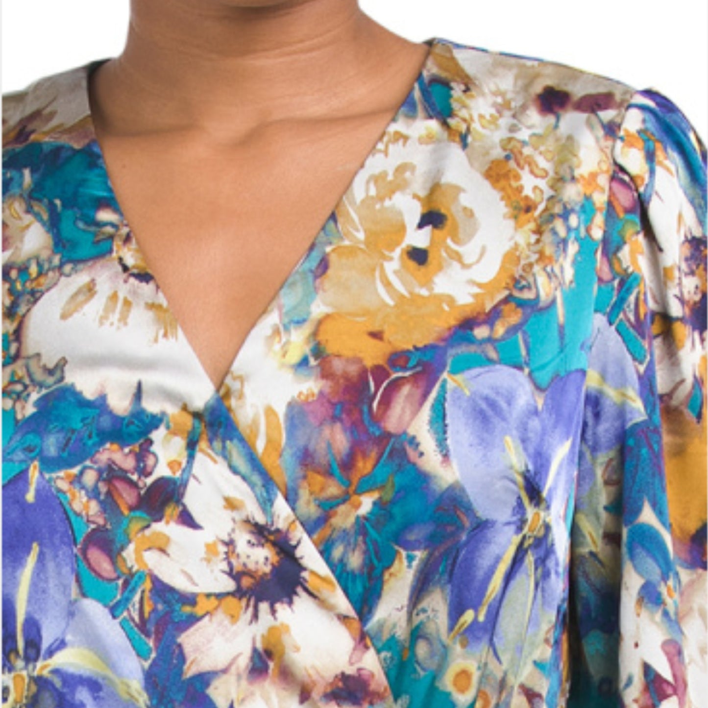 NICOLE MILLER NY Women's Long Sleeve Floral Satin Wrap Style Mini Dress