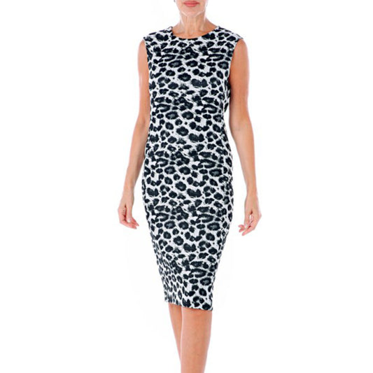 N Natori Women's Plus Snow Leopard Sleeveless Sheath Midi Dress