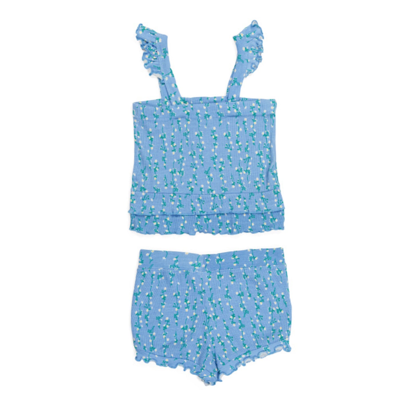 Nanette Lepore Big Girl 2-Piece Floral Print Ribbed Ruffle Top and Shorts Set