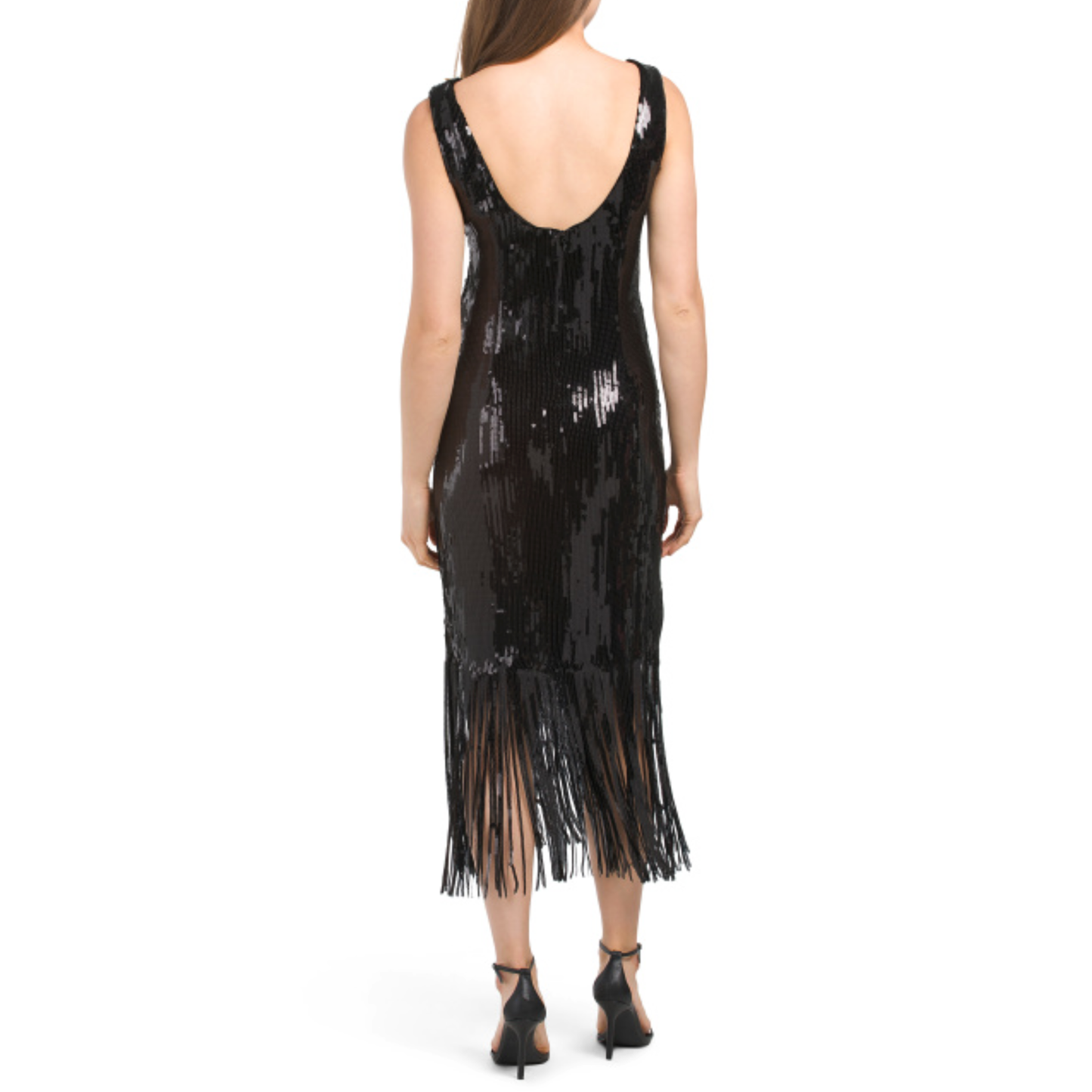 Nanette Lepore Women's Boat Neck Sequin Fringe Hem Maxi Dress