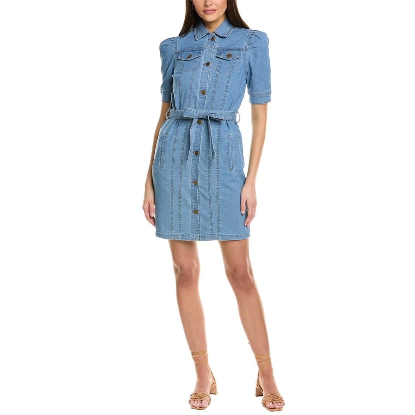 Nanette Lepore Women's Belted Button Front Stretch Denim Shirt Mini Dress