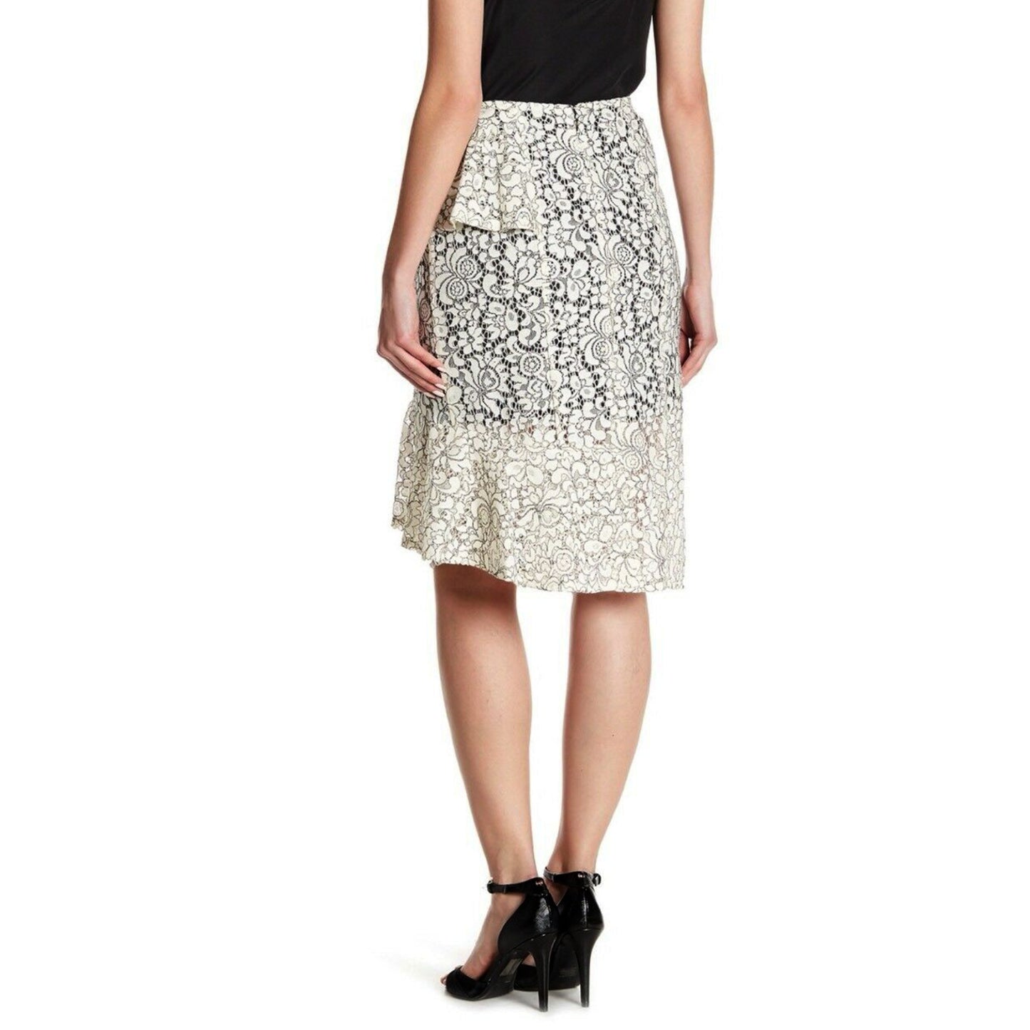 Nanette Lepore Women's Lace Overlay Asymmetrical Ruffle Midi Skirt