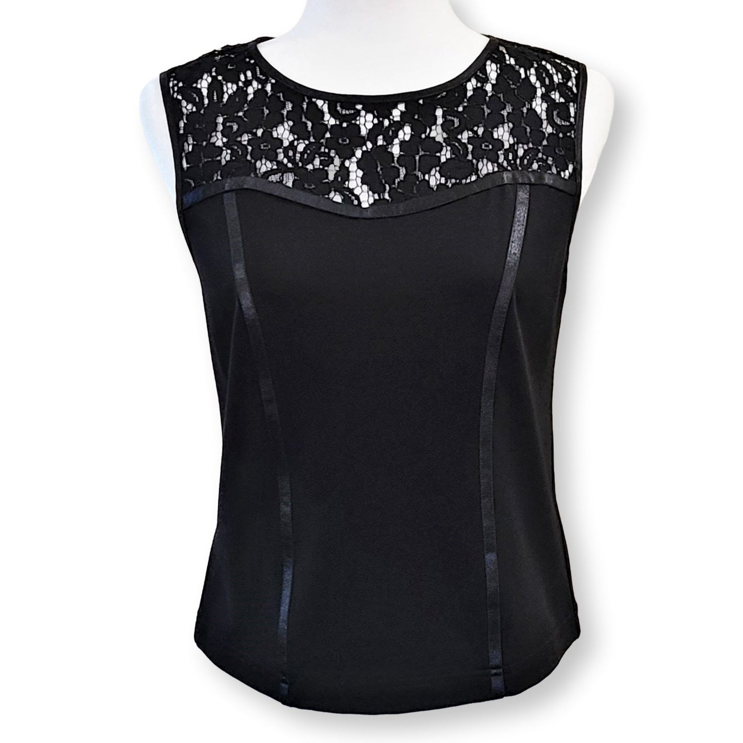 Nanette Lepore Women's Lace Yoke Keyhole Back Stretch Sleeveless Top