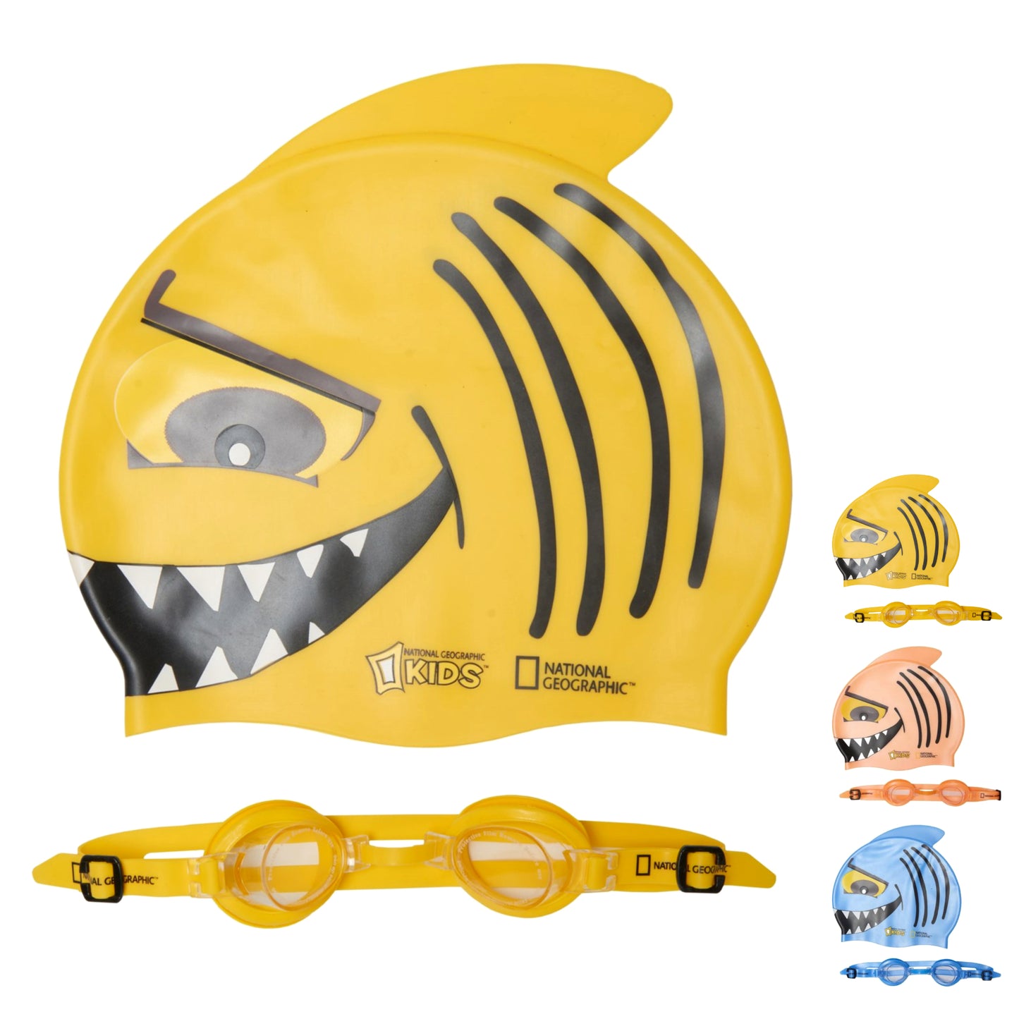 National Geographic Boys and Girls Shark Swim Cap and Goggles Set