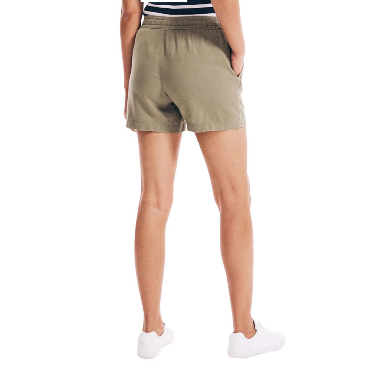 Nautica Women's Linen Blend Side Pockets Elastic Drawstring Casual Shorts