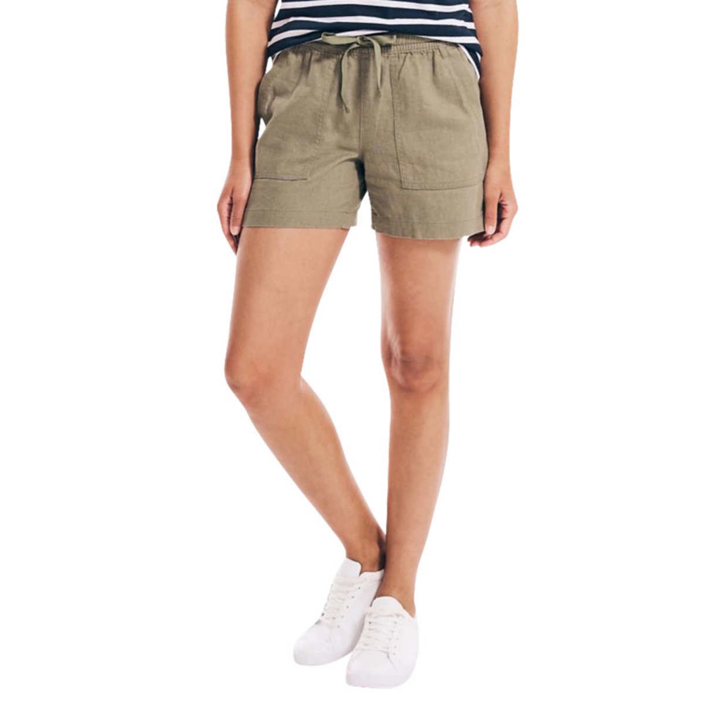 Nautica Women's Linen Blend Side Pockets Elastic Drawstring Casual Shorts