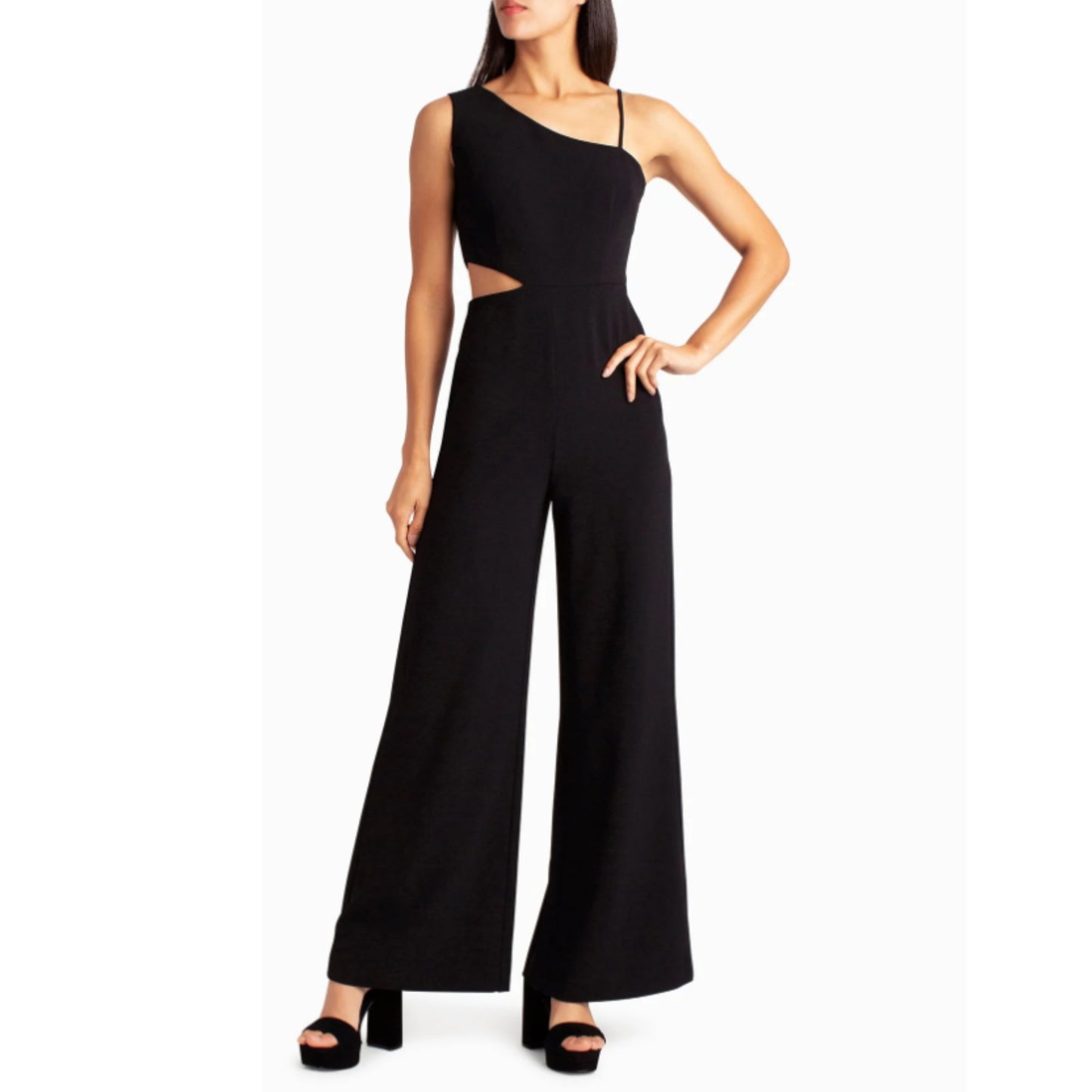 Nicole Miller Women's Asymmetric Cutout One Shoulder Sleeveless Wide Leg Jumpsuit