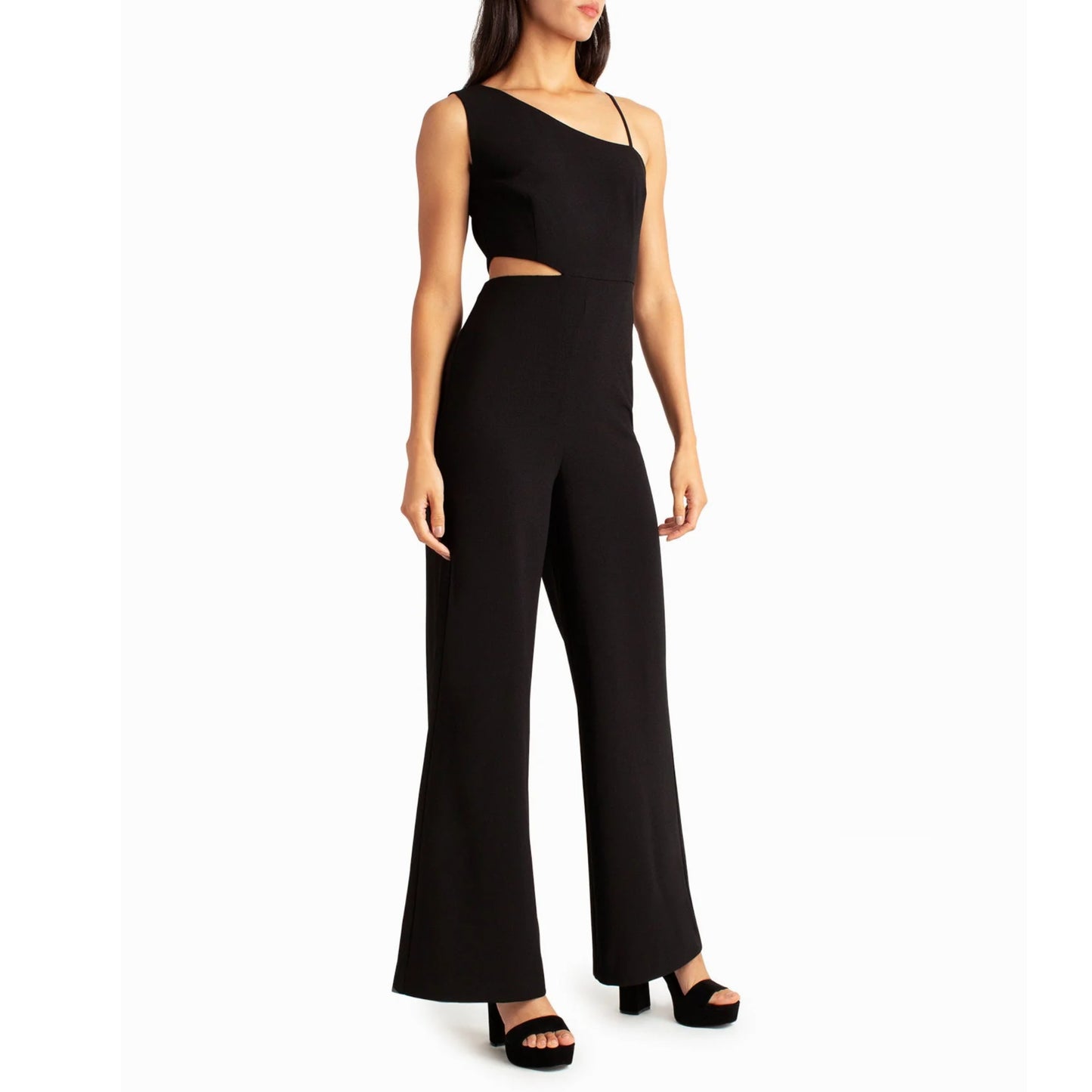 Nicole Miller Women's Asymmetric Cutout One Shoulder Sleeveless Wide Leg Jumpsuit