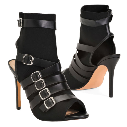 Nicole Miller Women's Peep Toe High Heels Buckled Straps Cutout Summer Ankle Booties